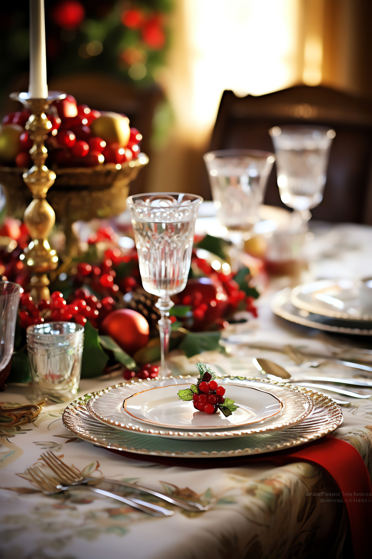 Yuletide banquet, festive garnish, celebratory meal, holiday fabric, metallic utensils, HD Phone Wallpaper