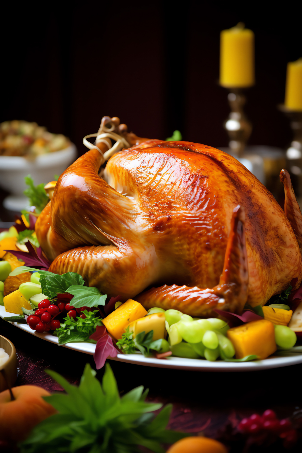 Roasted Thanksgiving turkey, Golden-brown crispy skin, Savory succulent flavors, Seasonal garnish, November festivity, HD Phone Image