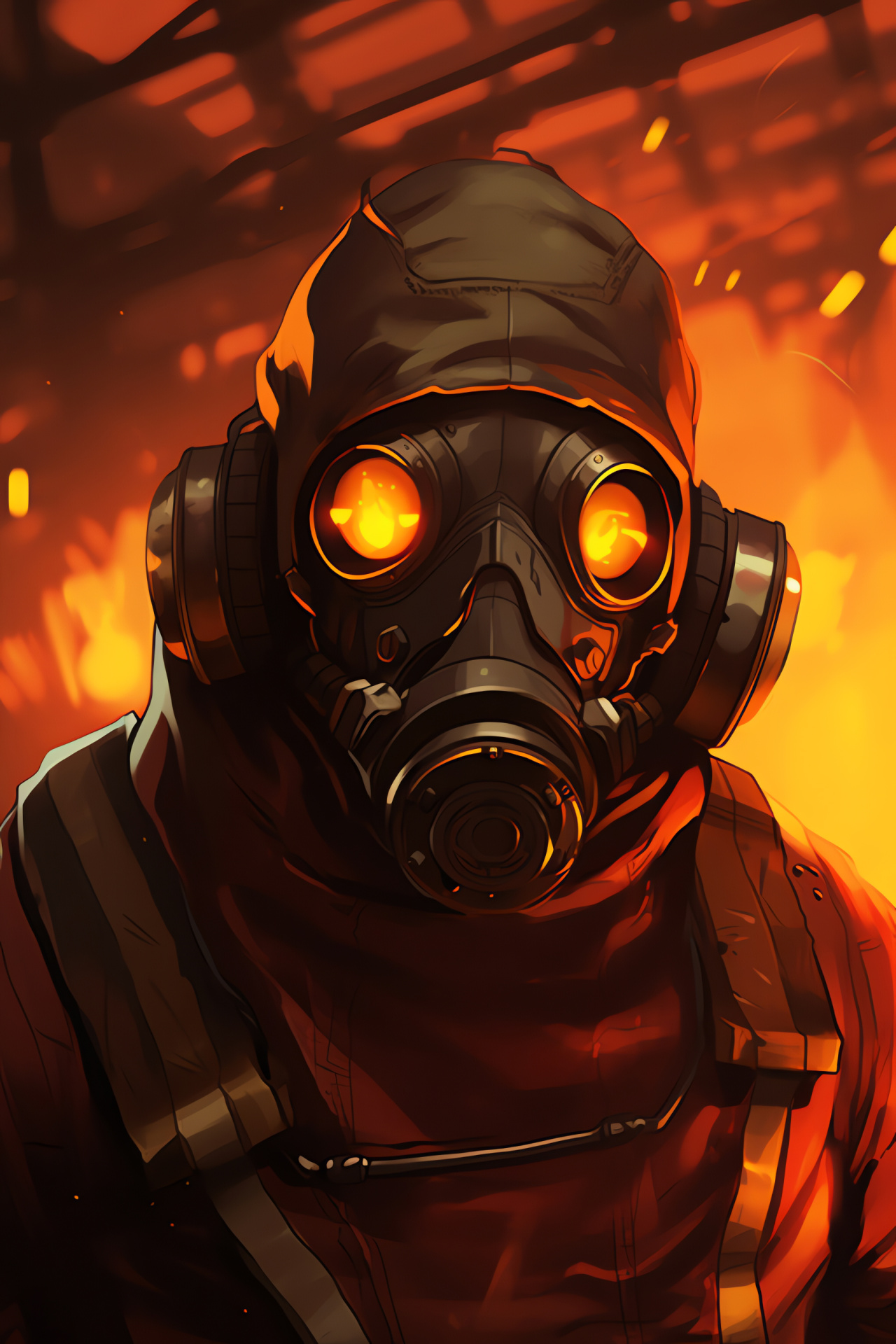 Pyro, Team Fortress 2, factory battleground, tactical gear, hazardous environment, HD Phone Wallpaper