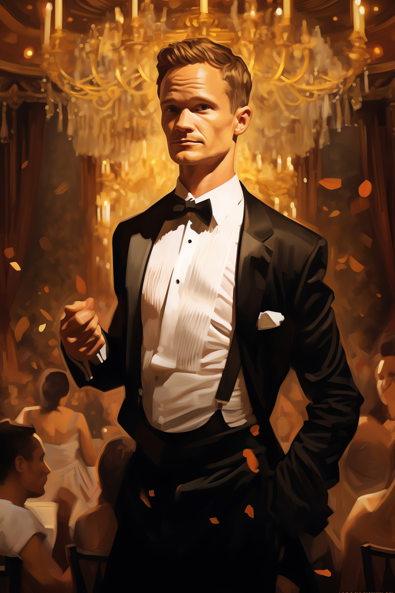 Elegant Neil Patrick Harris, Actor in tuxedo, Event dance scene, Entertainment setting, Luxury ambiance, HD Phone Wallpaper