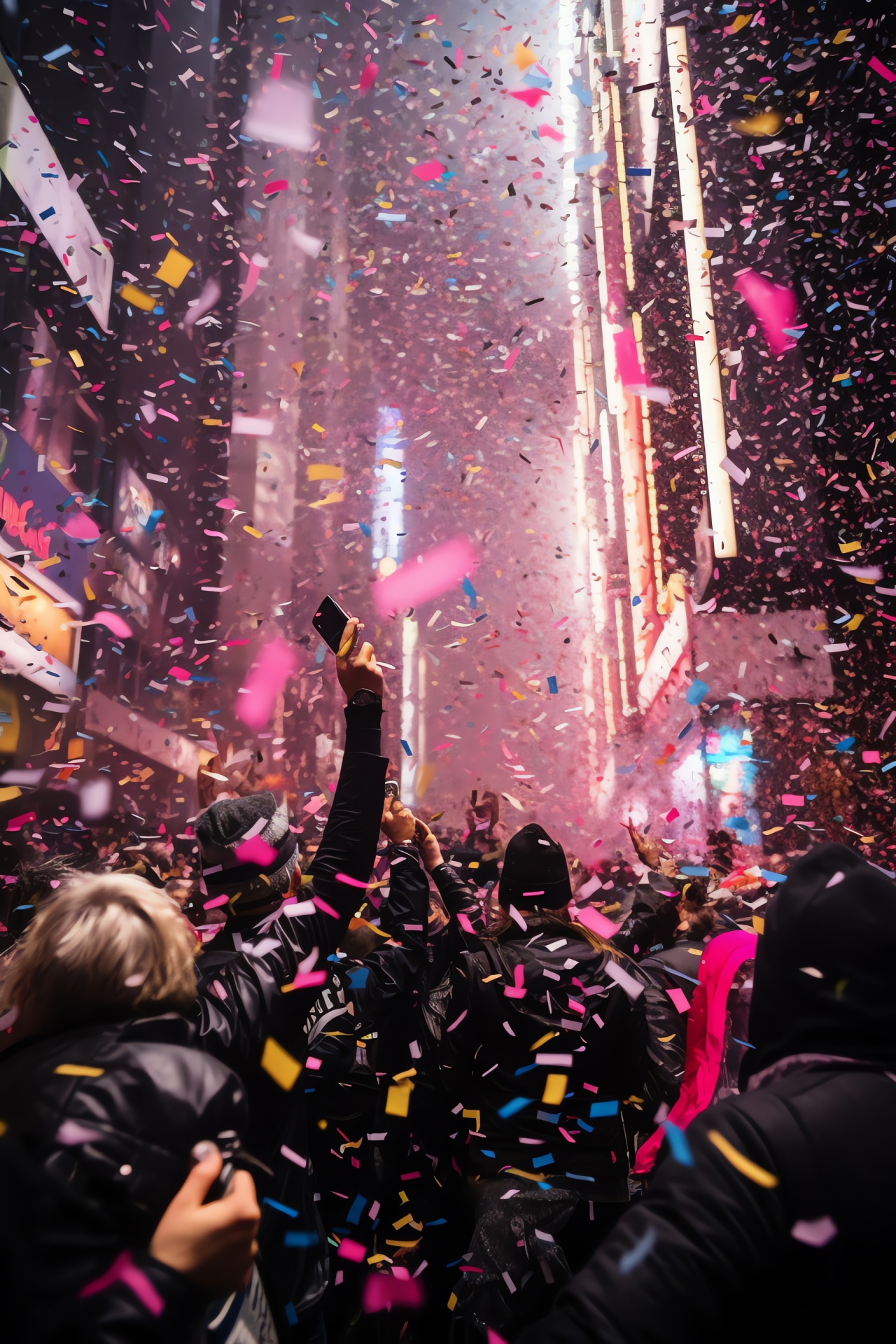 Times Square Ball, New Year crowds, spectacular fireworks, New York celebration, HD Phone Wallpaper