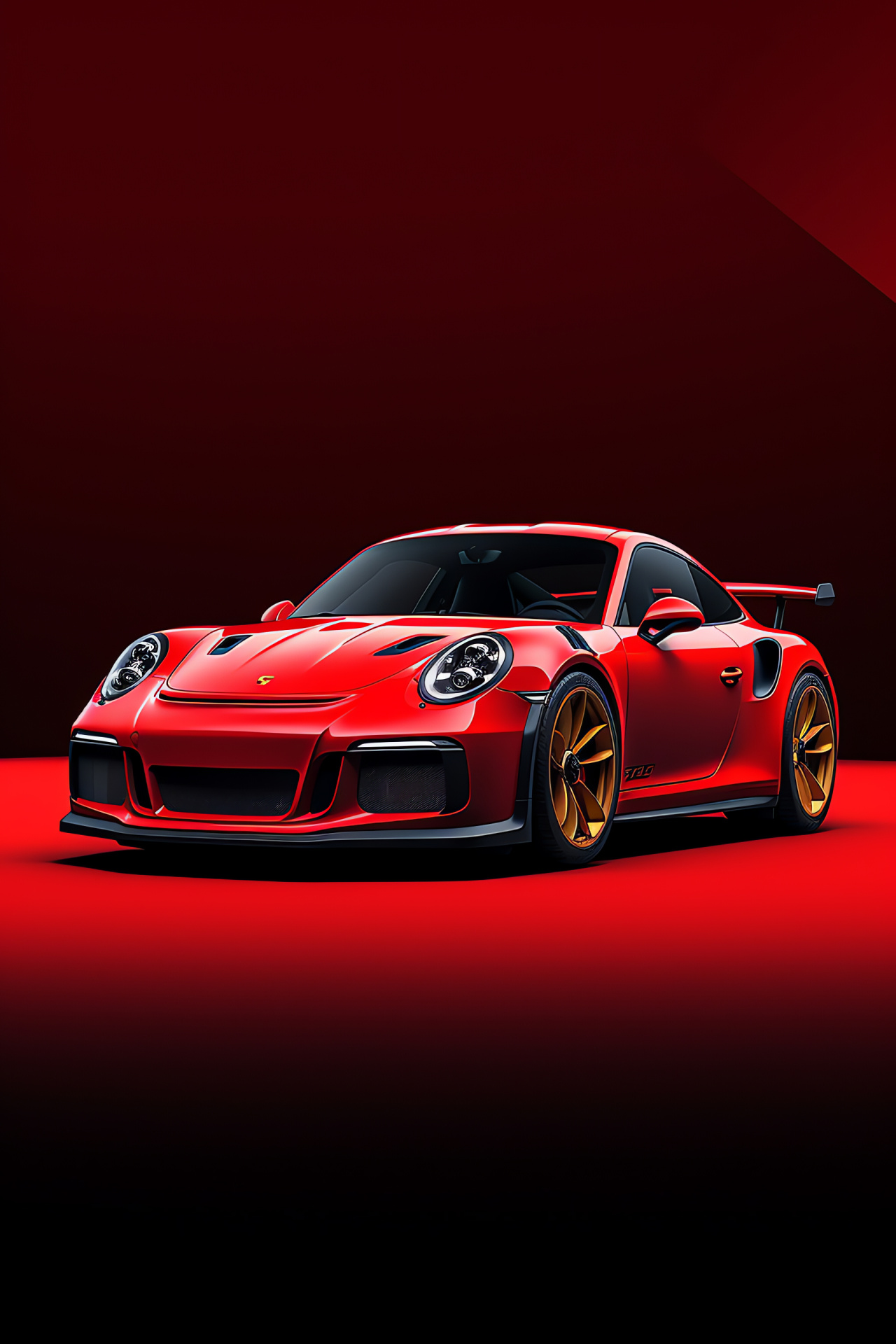 Porsche 911 GT3 RS, Expansive shot, Rich red shade, Singular red canvas, Automobile style, HD Phone Wallpaper