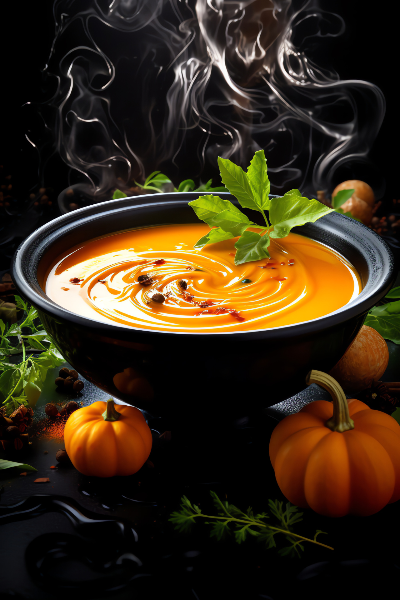 Pumpkin soup, Culinary decoration, Seasonal food, Creamy texture, Garnish design, HD Phone Wallpaper