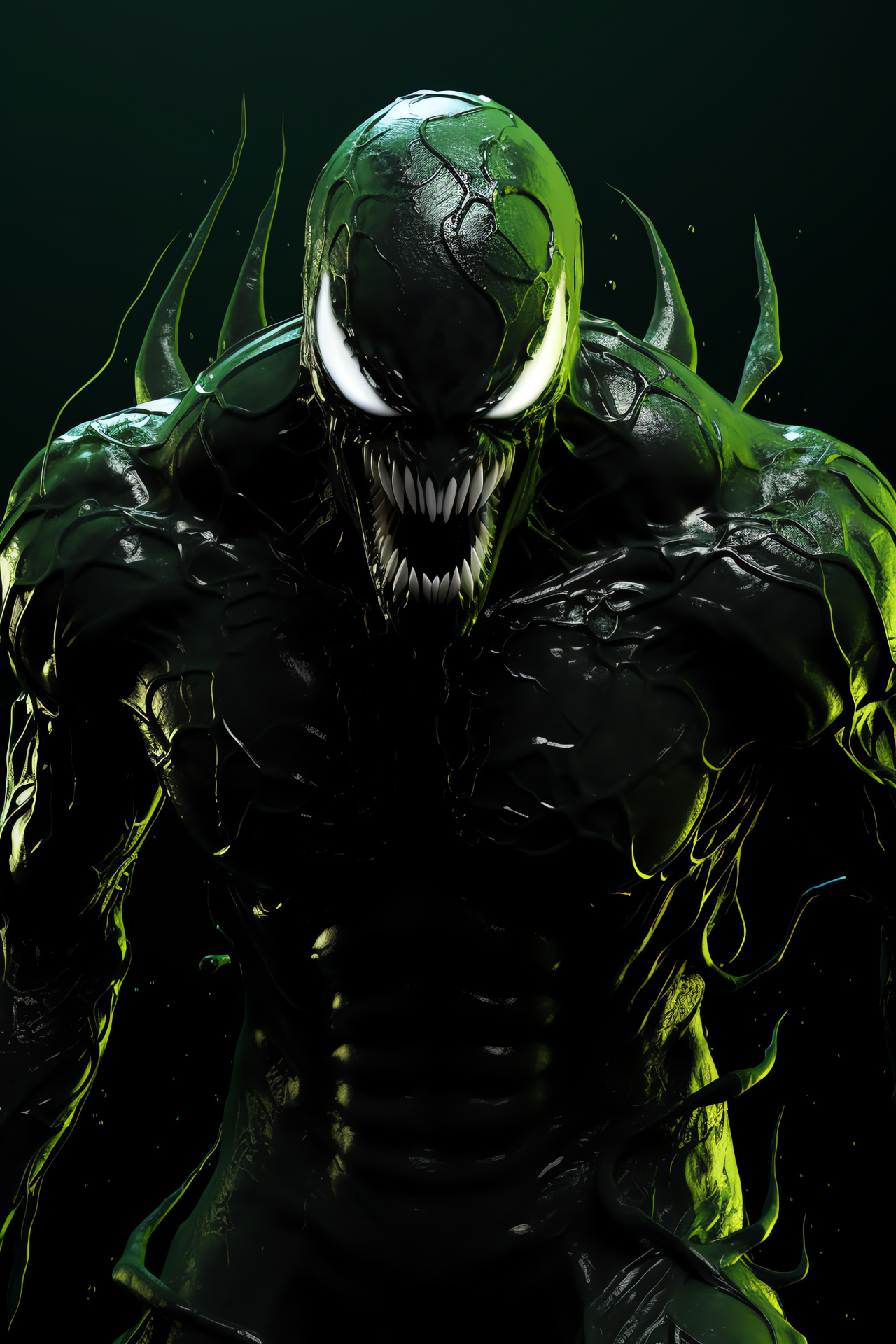 Venom symbiote terror, daunting presence, eerie glow effect, alien parasite, lethal protector, HD Phone Image