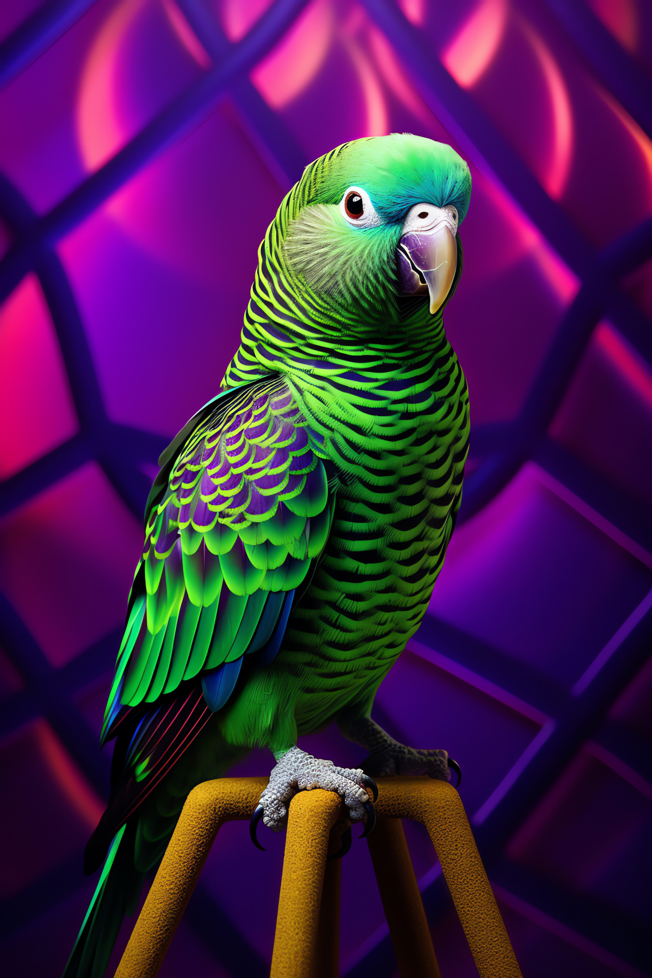 Parakeet, Bright avian plumage, Aviary pet, Geometric pattern environment, Birdwatching interest, HD Phone Image