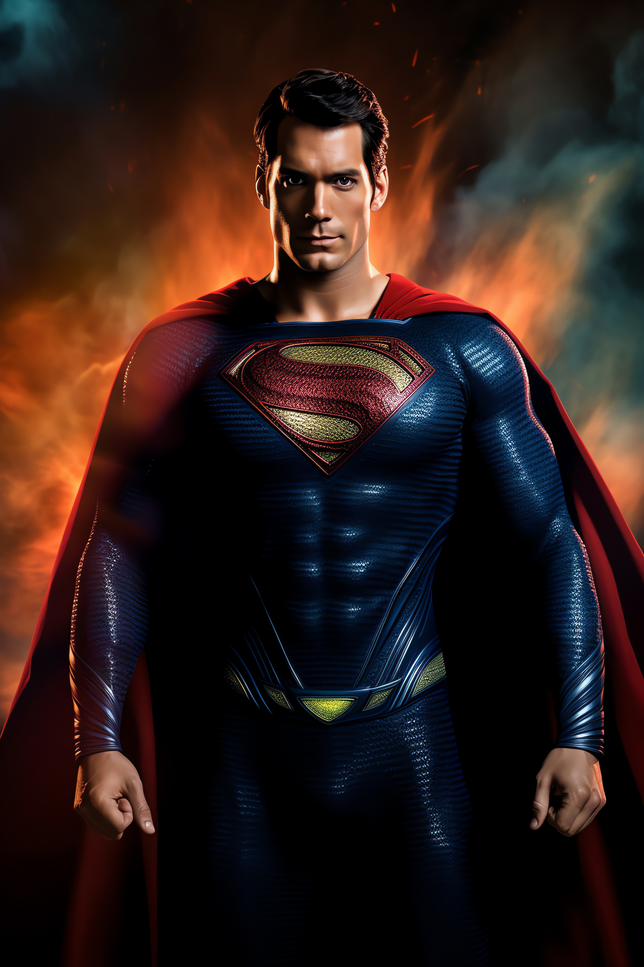 Superman in action, Superhuman posture, Bright display of power, Energetic comic scene, HD Phone Image