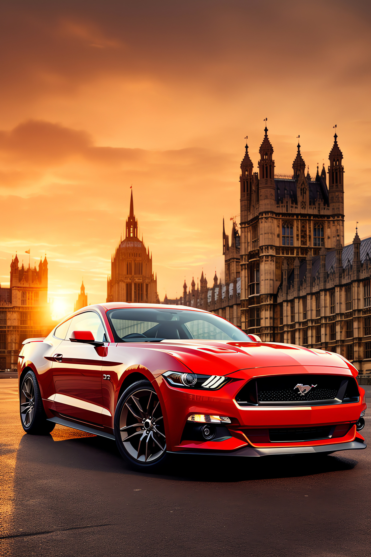 Ford Mustang, London attractions, British capital landmarks, British architecture, Automotive photography, HD Phone Image