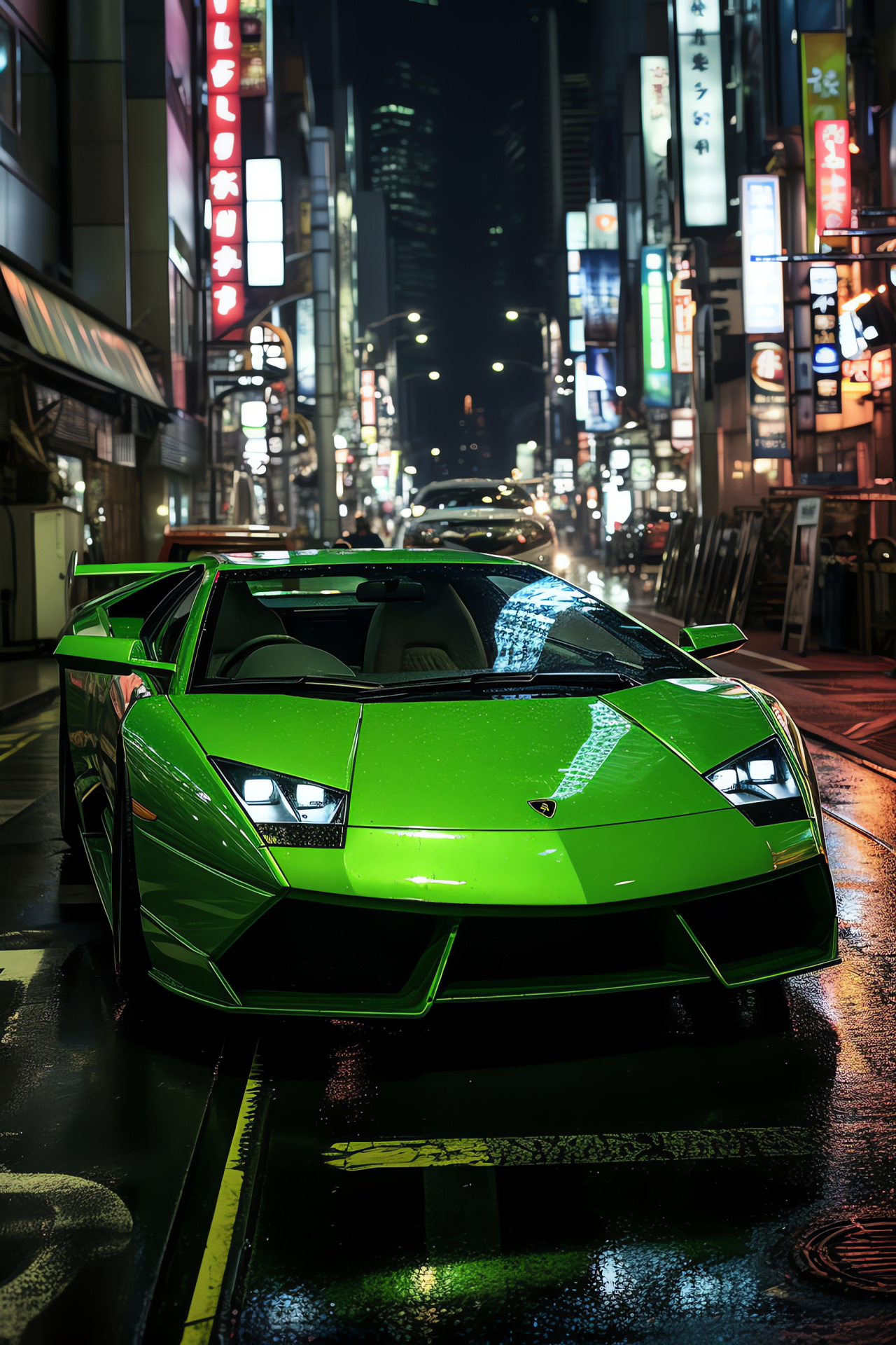 Lamborghini Murcielago Roadster, Tokyo backdrop, Japanese urban architecture, Innovative sports cars, Shibuya crowd, HD Phone Image