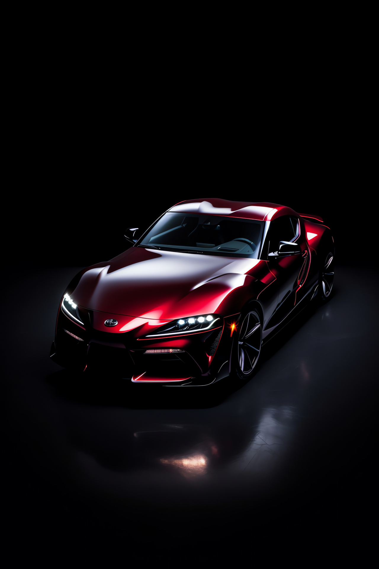 Veilside Toyota Supra, High-performance tuning, Vibrant crimson shade, Dark monochrome setting, Aerodynamic sports car, HD Phone Wallpaper