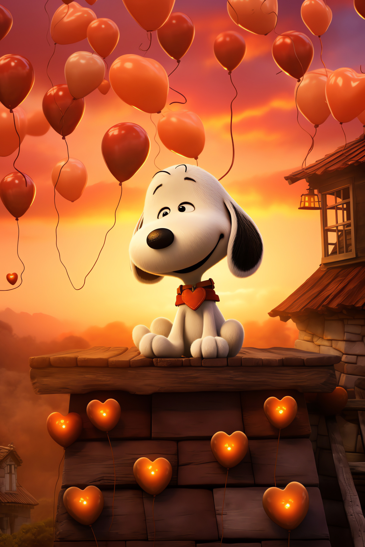 Comic beagle, February holiday, animated style, pet abode, aerial hearts, HD Phone Wallpaper