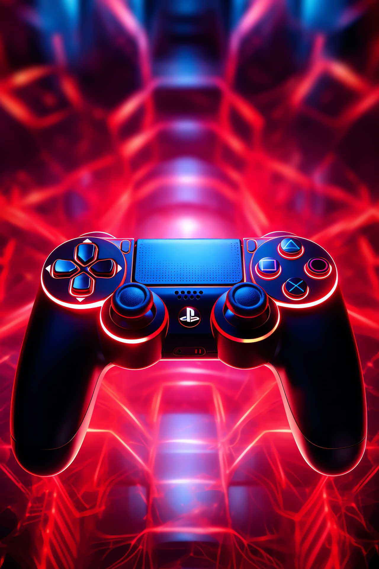 Vibrant red PlayStation controller, Dynamic gaming sessions, Red luminescent lines, Thrilling gaming ambiance, Controller design, HD Phone Wallpaper