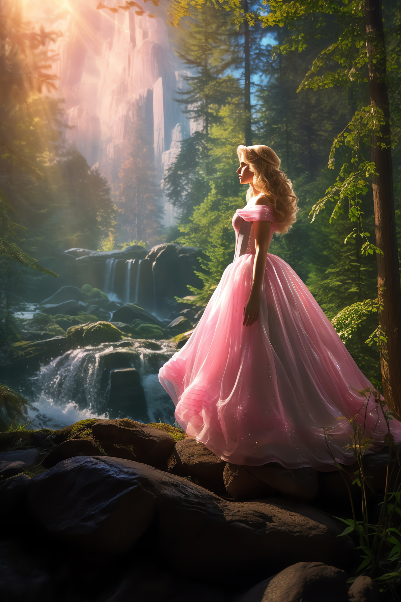 Princess Aurora, fairy tale romance, enchanted woods, towering flora, Disney animated film, HD Phone Image