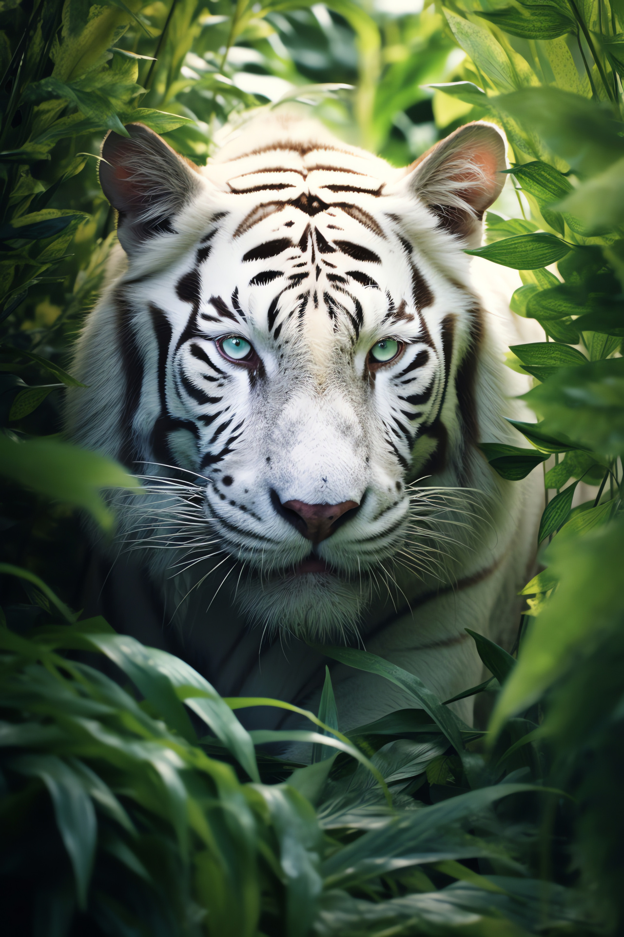 White Tiger, Amber attention, Lush oasis, Spectral stripes, Hidden kingdom, HD Phone Wallpaper