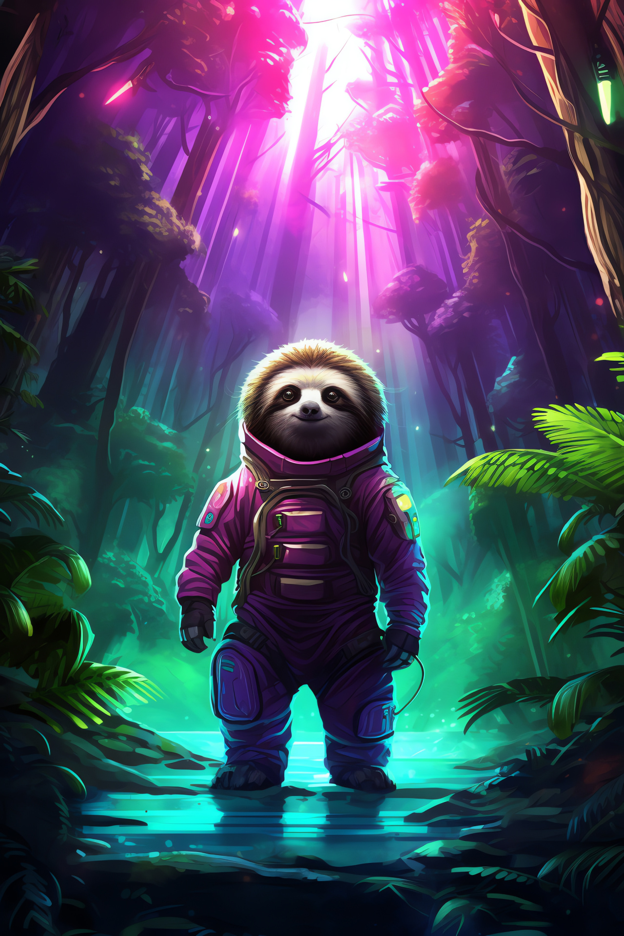 Slothstronaut, mythical gear, verdant coat, hidden oasis, enchanted woods, HD Phone Wallpaper