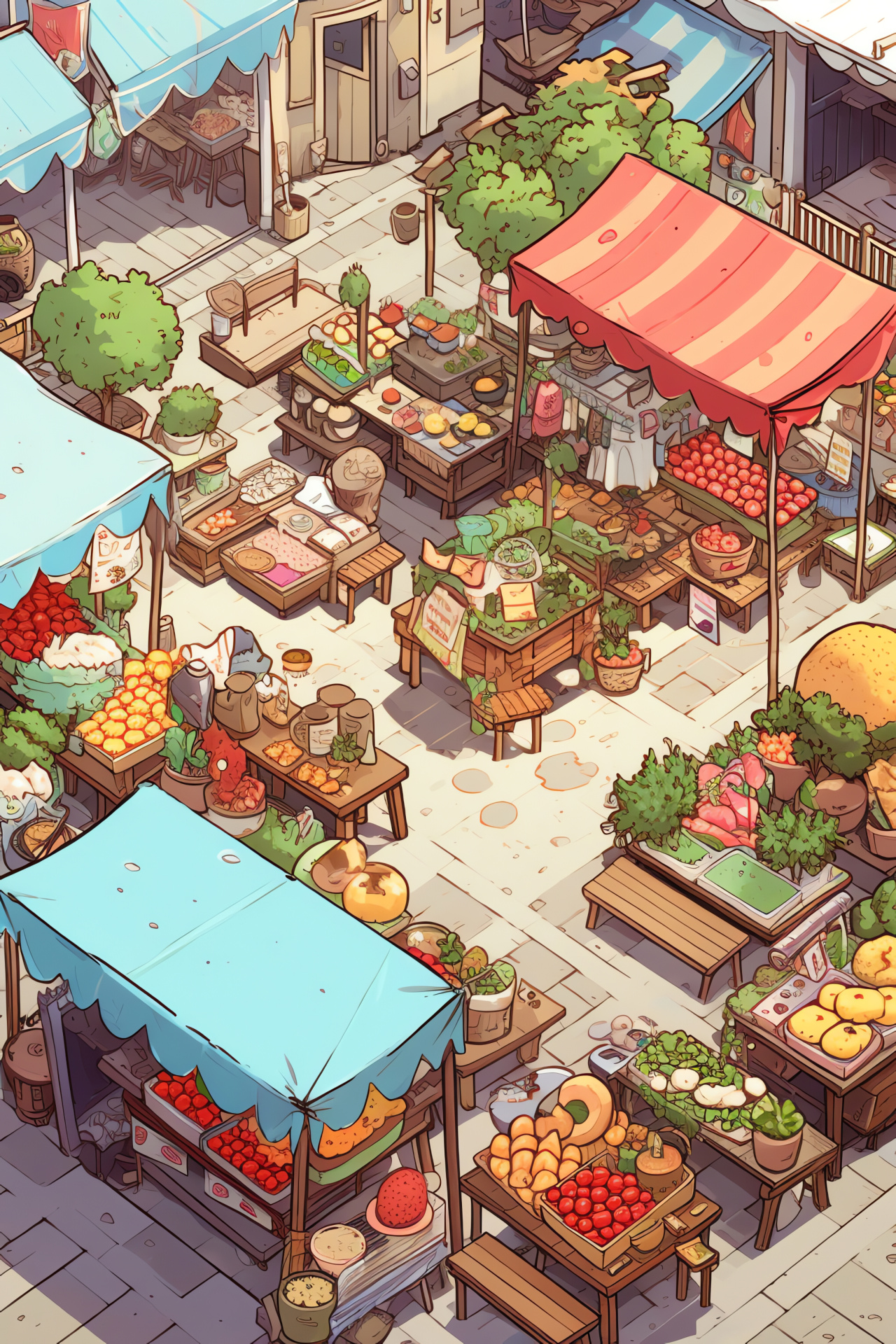 Neko Atsume game, Breezy character, Virtual market, Vibrant game stalls, Animated vendors, HD Phone Wallpaper