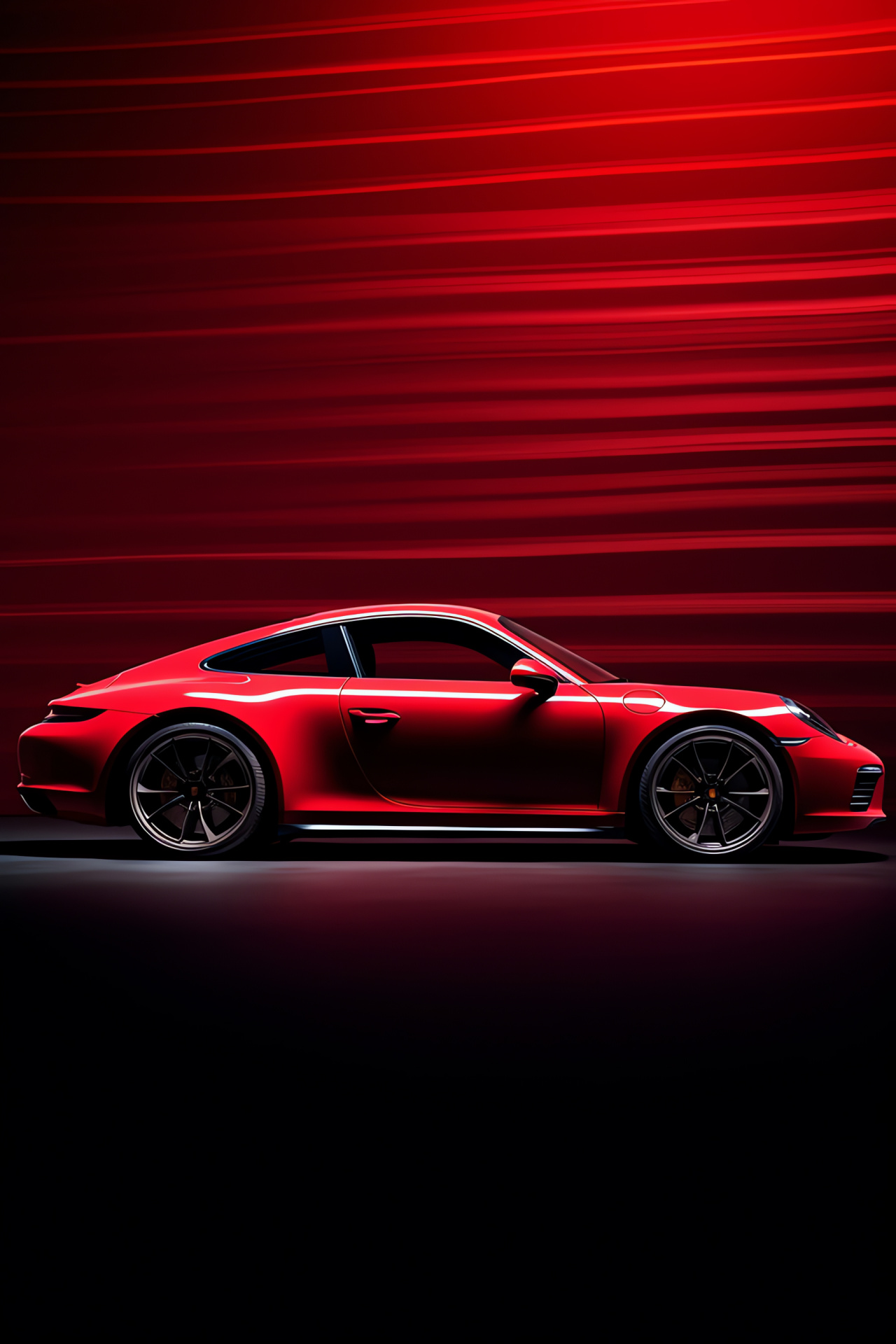 Porsche 911 vehicle, Monochrome crimson shade, Aerodynamic profile, Automotive sleekness, Powerful silhouette, HD Phone Image