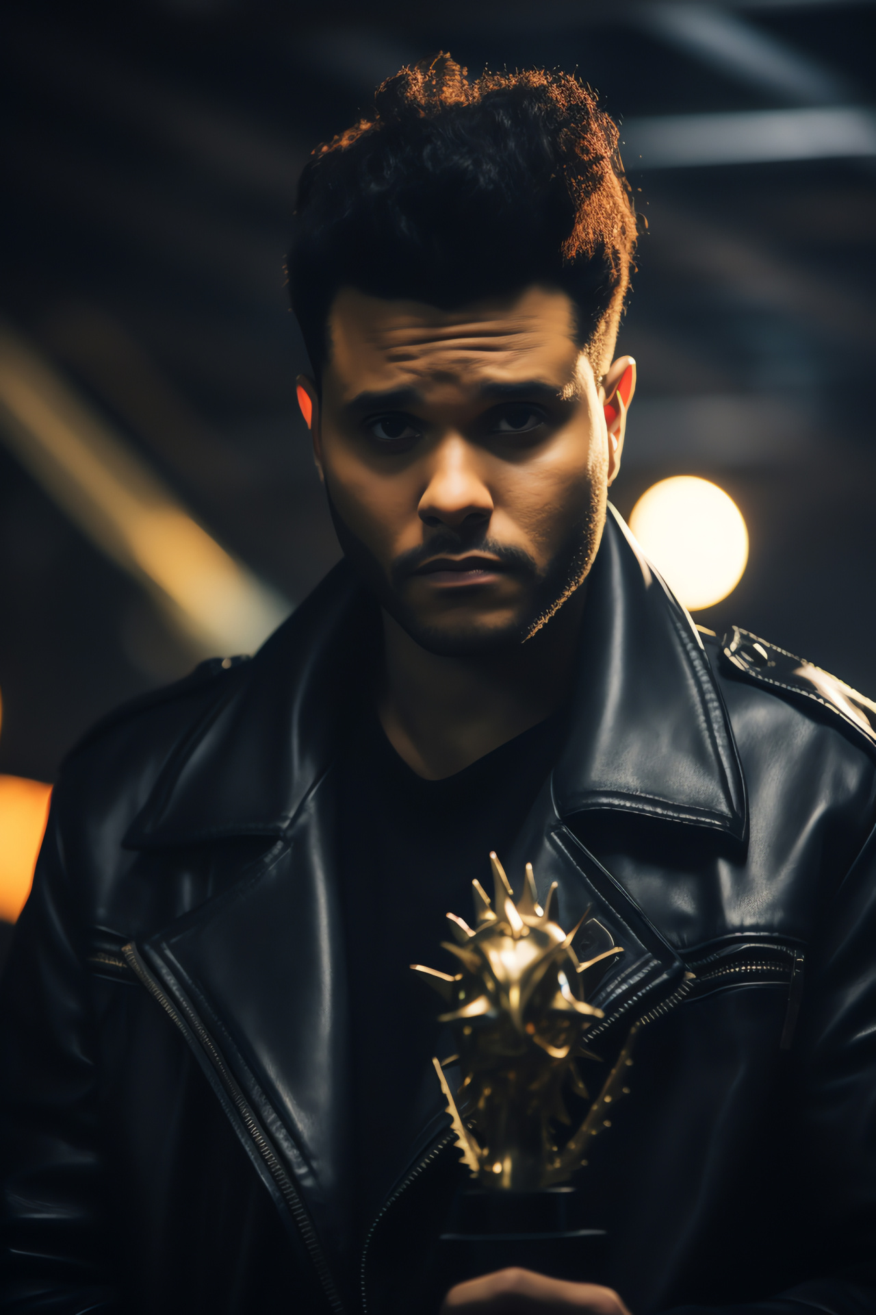 The Weeknd, Musician portrait, Leather apparel, Performer's charisma, Pop culture icon, HD Phone Wallpaper