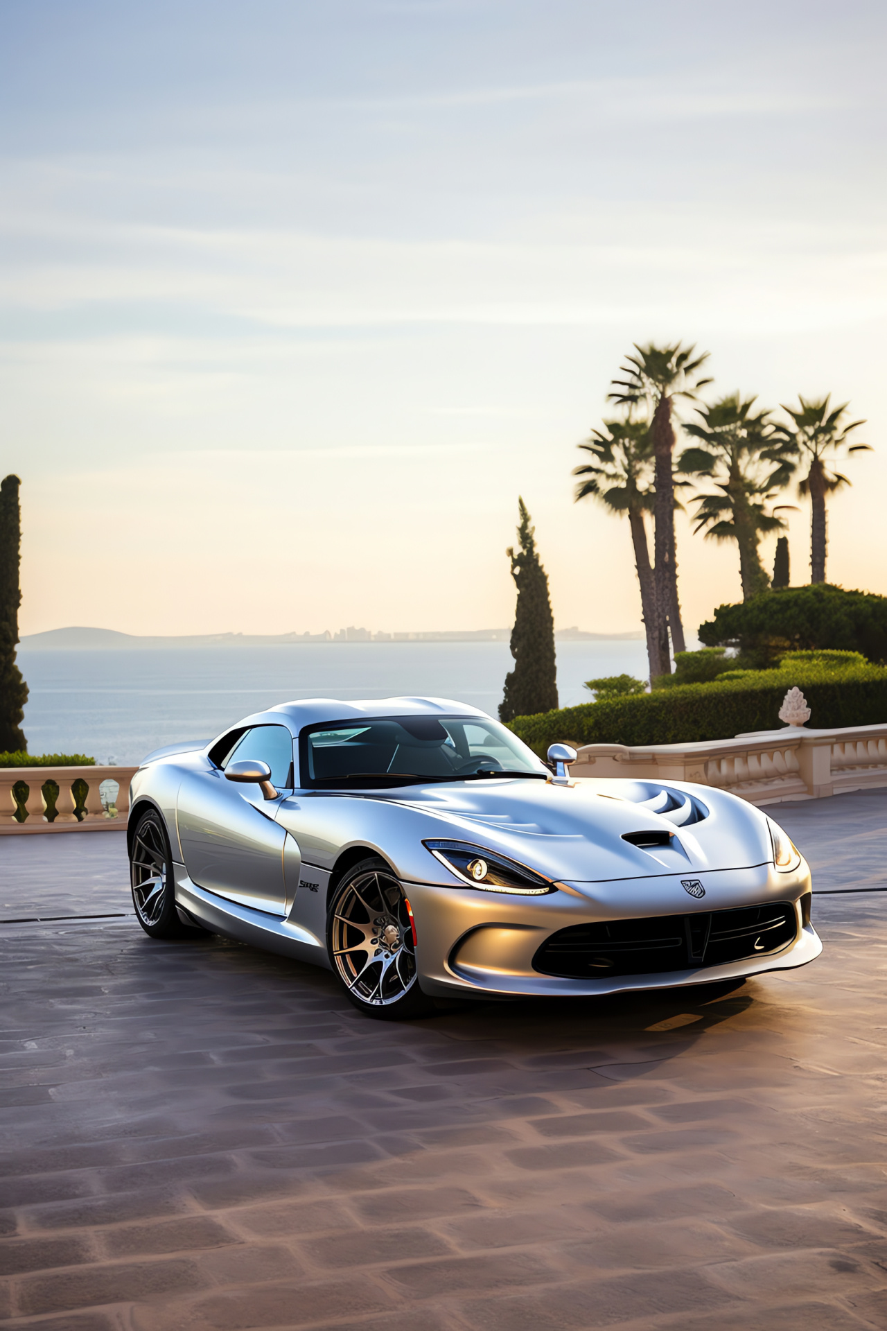 SRT Viper on French coast, Mediterranian luxury drive, Shining TA model, Stunning Cte d'Azur, High-performance travel, HD Phone Wallpaper