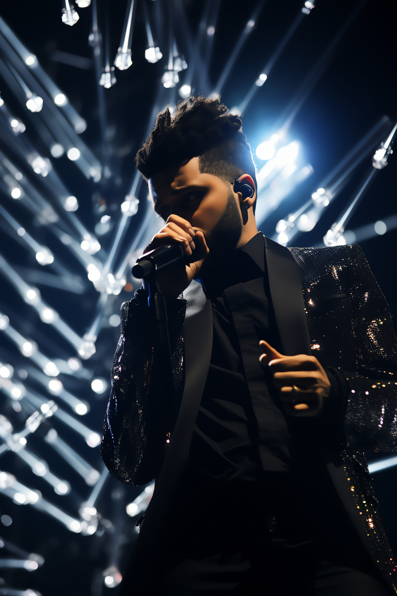 The Weeknd, Super Bowl spectacle, Glittering performance, Stage presence, Celebrity spotlight, HD Phone Wallpaper