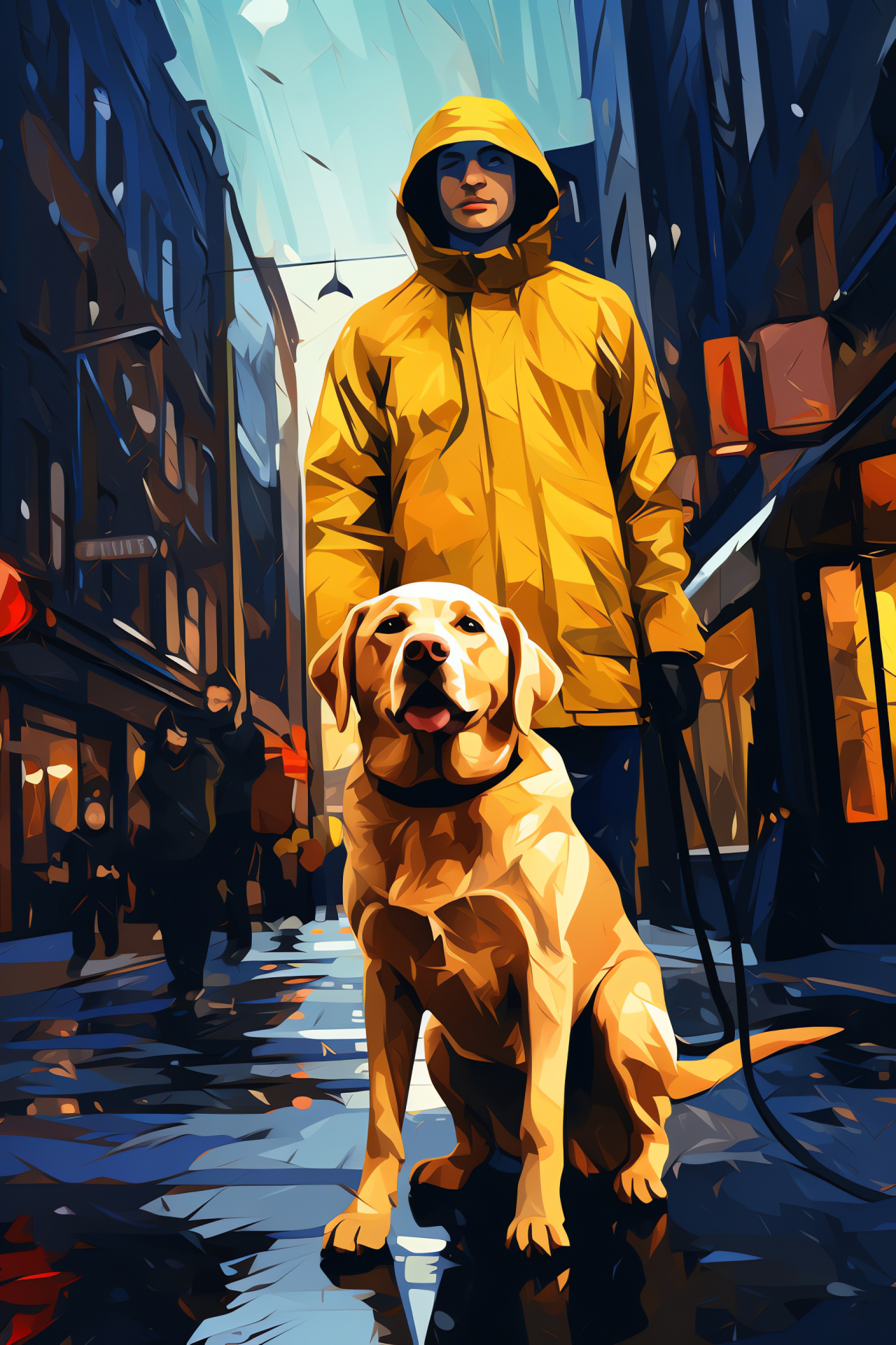 Companionable Yellow Lab, engaging gaze, sleek fur, urban adventure, devoted pet, HD Phone Image