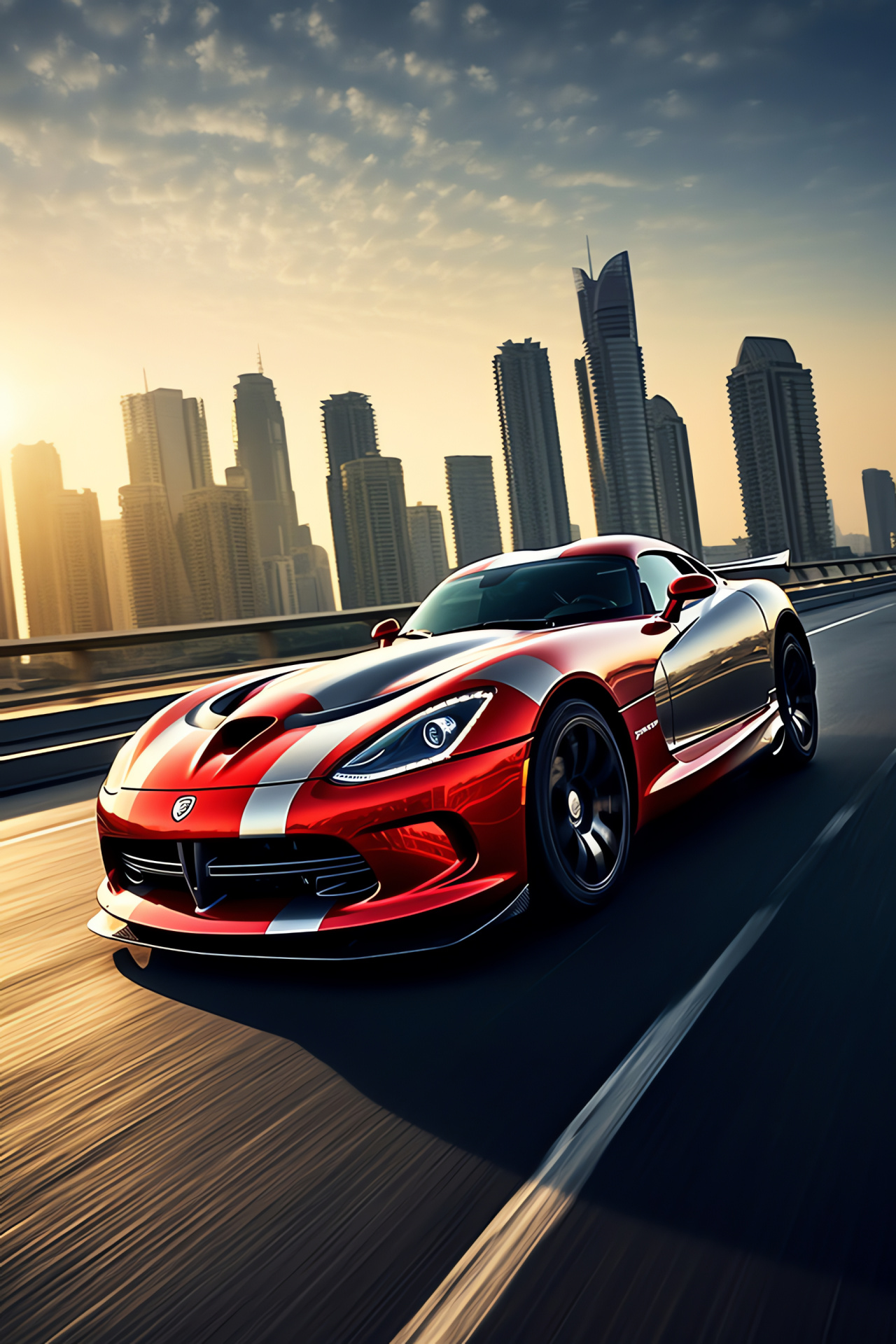 Viper Car SRT-10 stance, Dubai urban lane, sleek architecture, future vibe, HD Phone Image