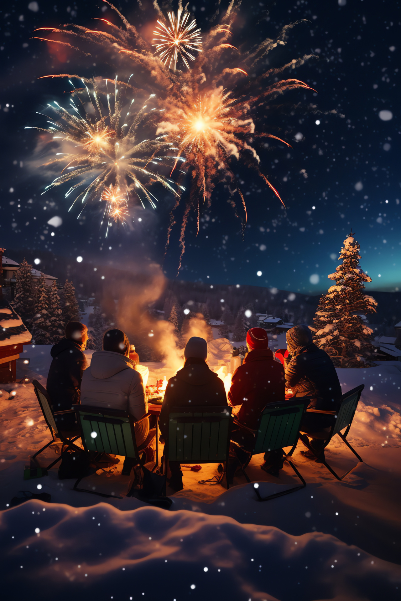 Snow-clad winter escape, Cozy fireside gatherings, Frosty bonfire scene, Toasted marshmallow delight, Windows 7 holiday imagery, HD Phone Image