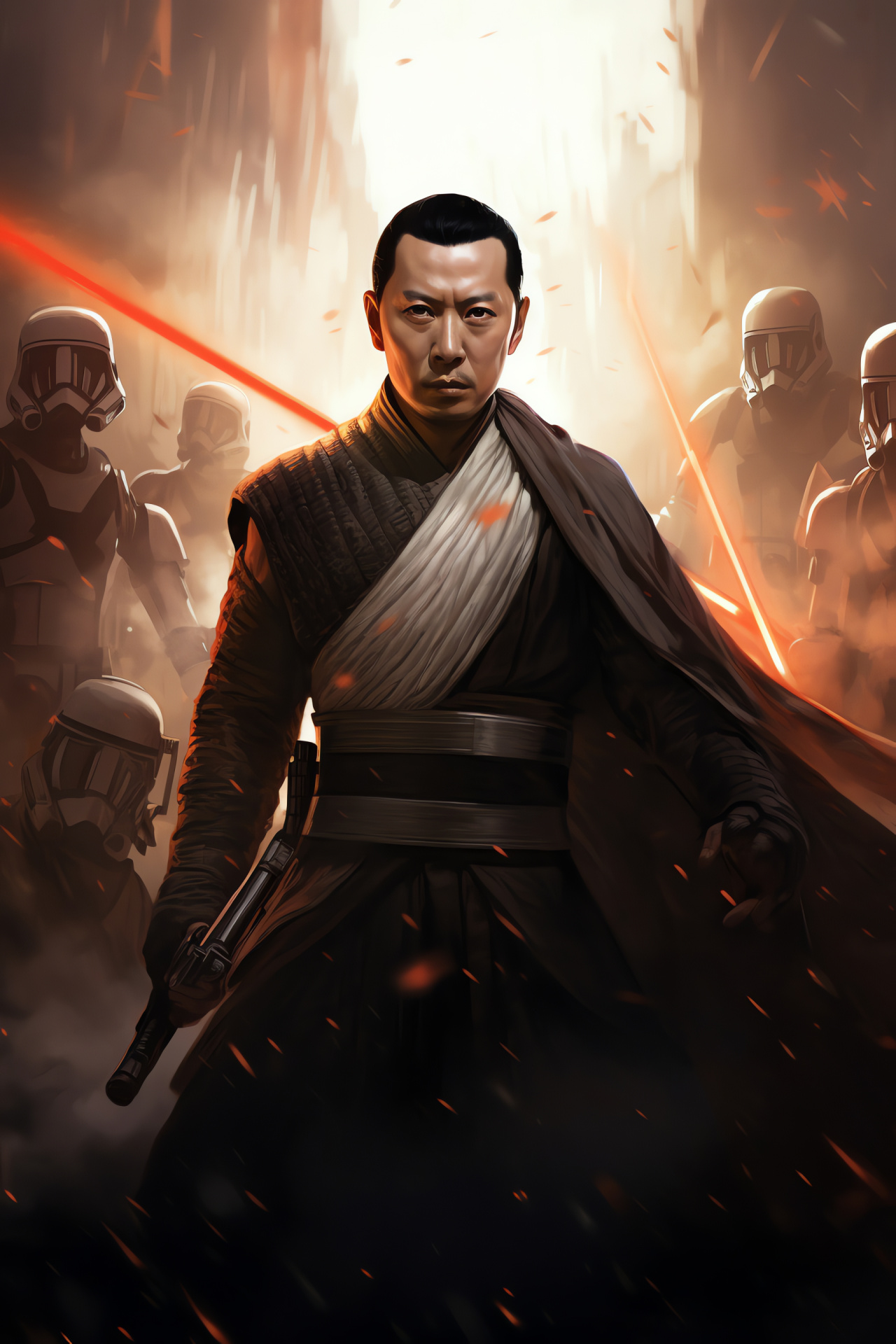 Chirrut mwe scene, Rogue One action, Armed struggle, Imperial foes, Guardian of the Whills, HD Phone Image