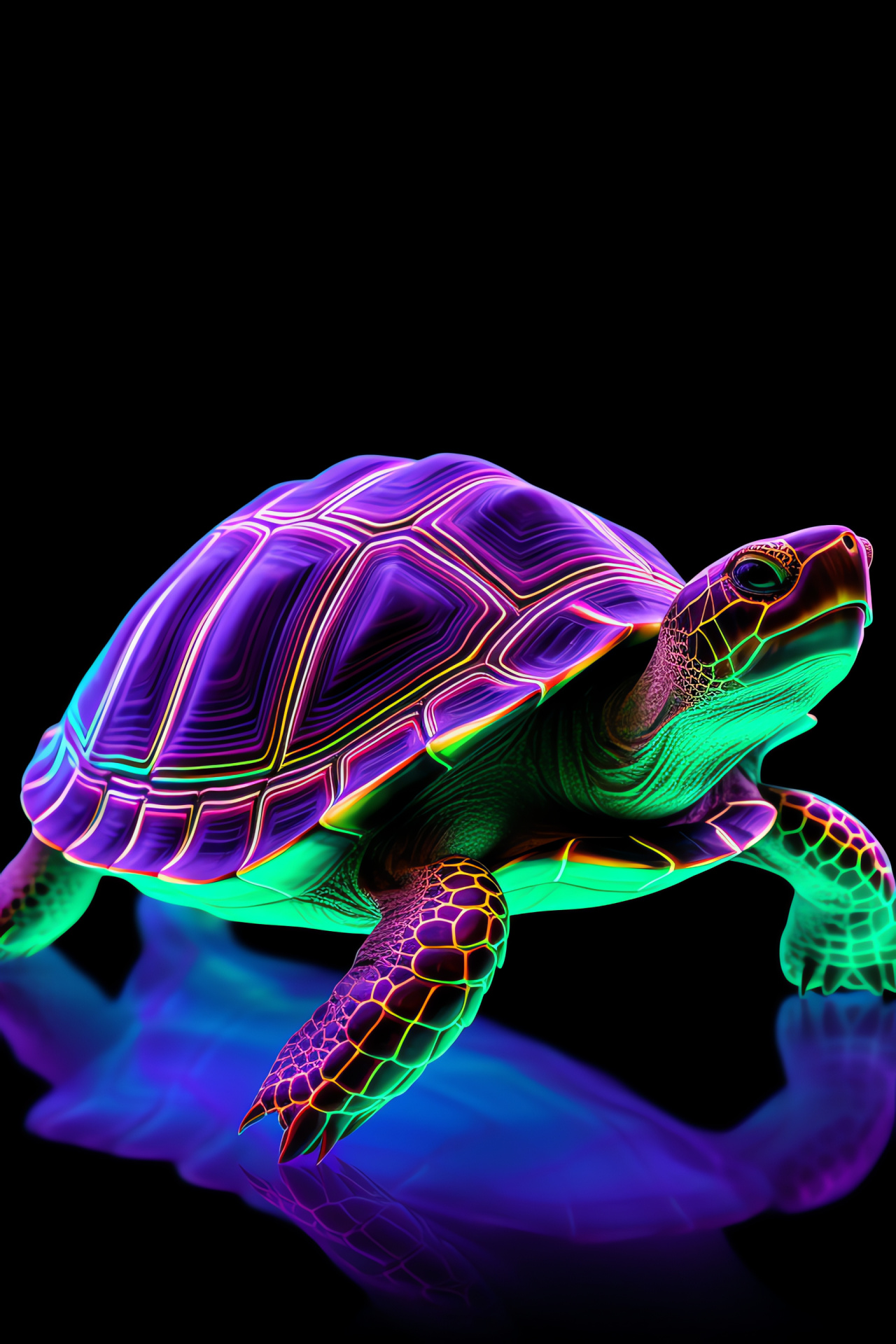 Chelonian creature, Turtle green carapace, Radiant reptile shell, Turtle purple-pink shades, Bright backdrop lines, HD Phone Image