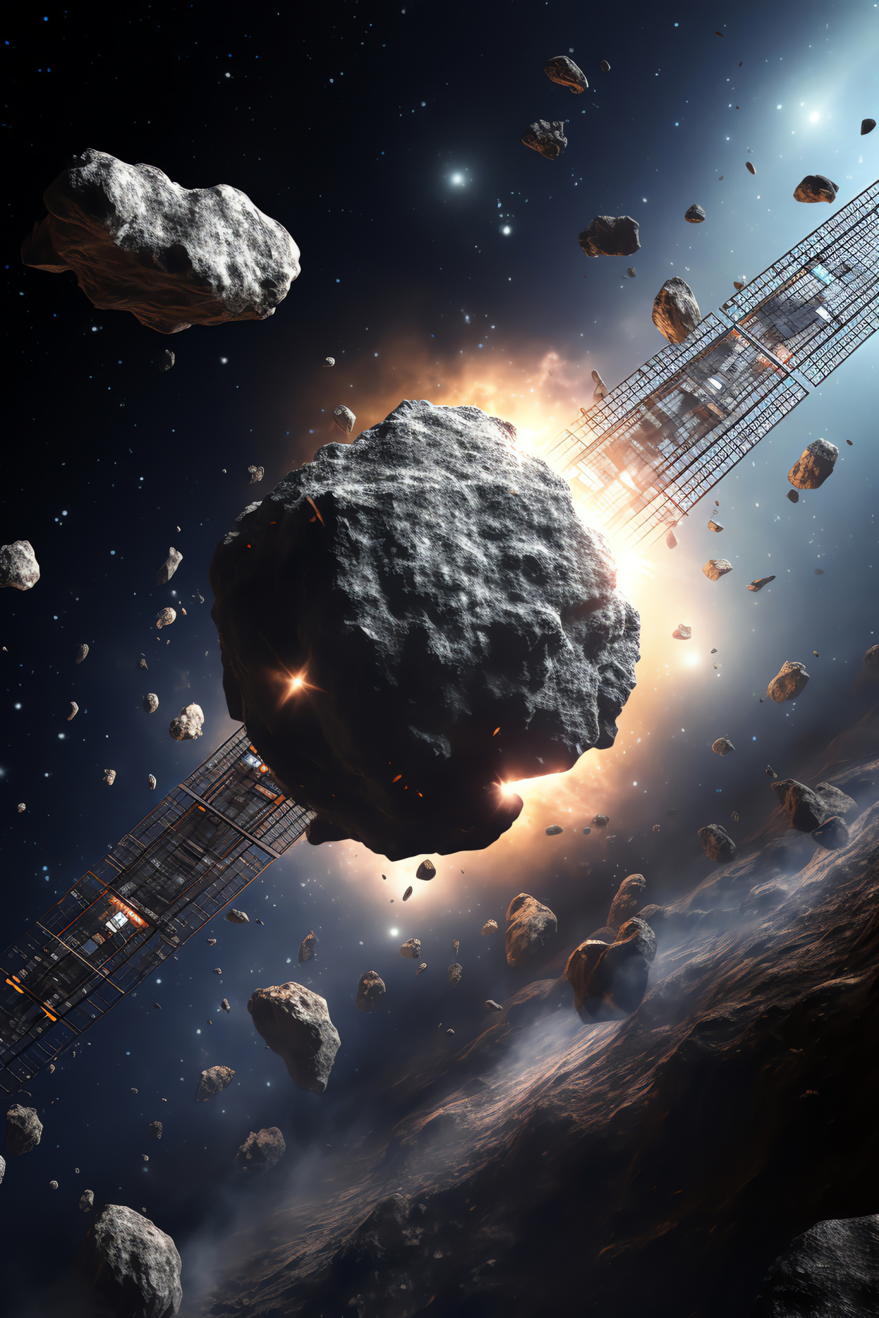 Universe exploration vehicle, Asteroid belt space debris, Interplanetary dust, Rocky celestial bodies, Solar System region, HD Phone Image
