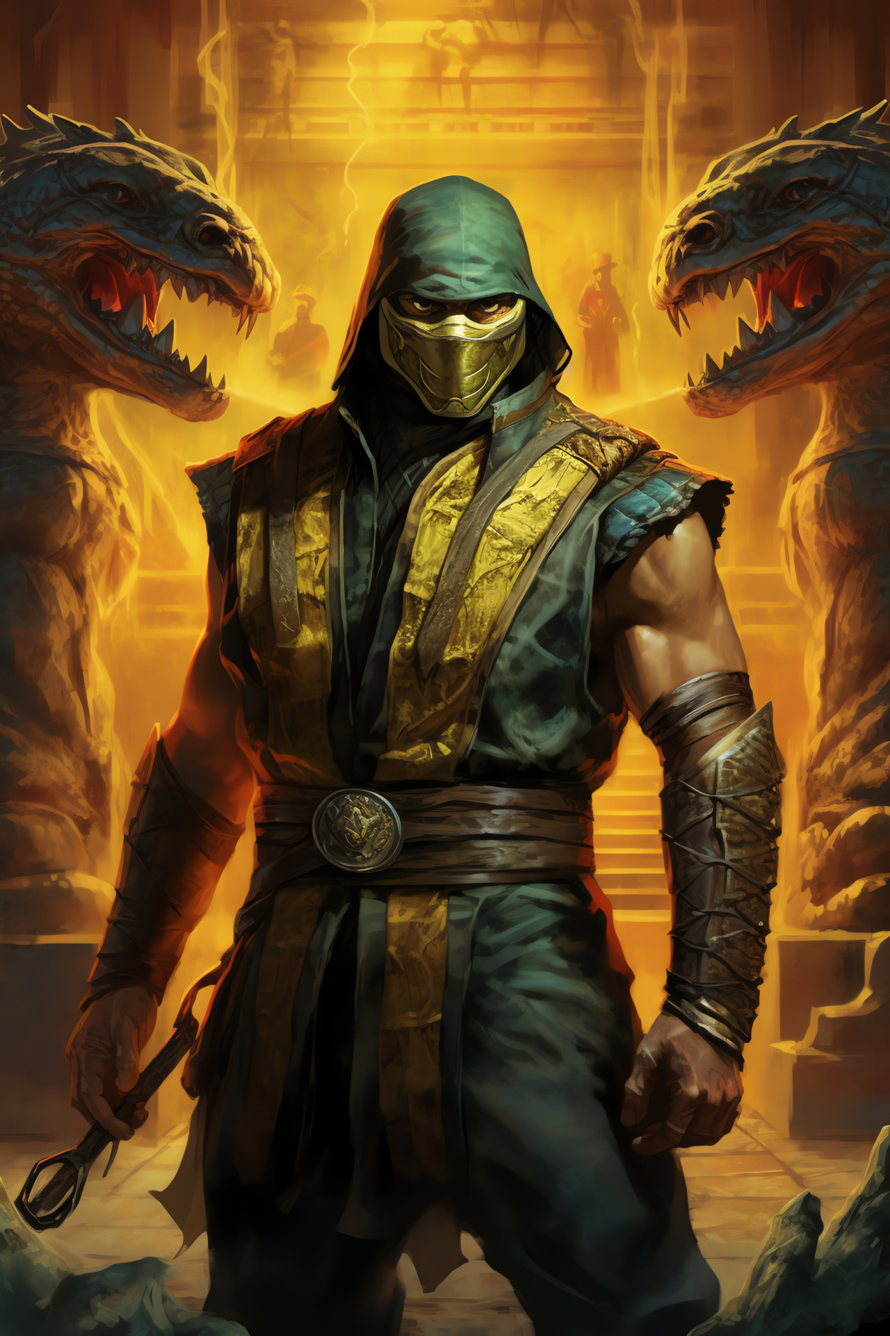 Shaolin arena, Reptile fighter, Tranquil fighting stage, Mortal Kombat environment, Revered combatant, HD Phone Wallpaper