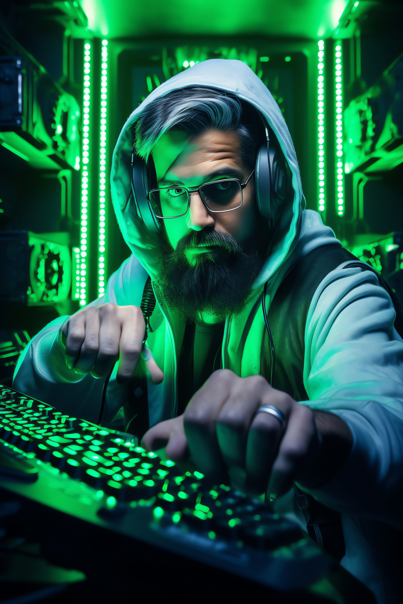 Gaming enthusiast, PC Gamer avatar, Emerald Hued backdrop, Shades of verdancy, moderate stature, HD Phone Image