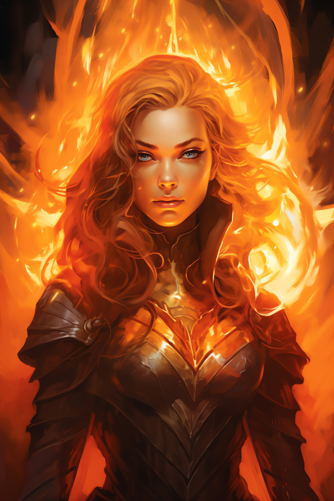 Neverwinter Nights warrior, Aribeth hero, Fiery hair, Bright blue eyes, Shining armor, HD Phone Image