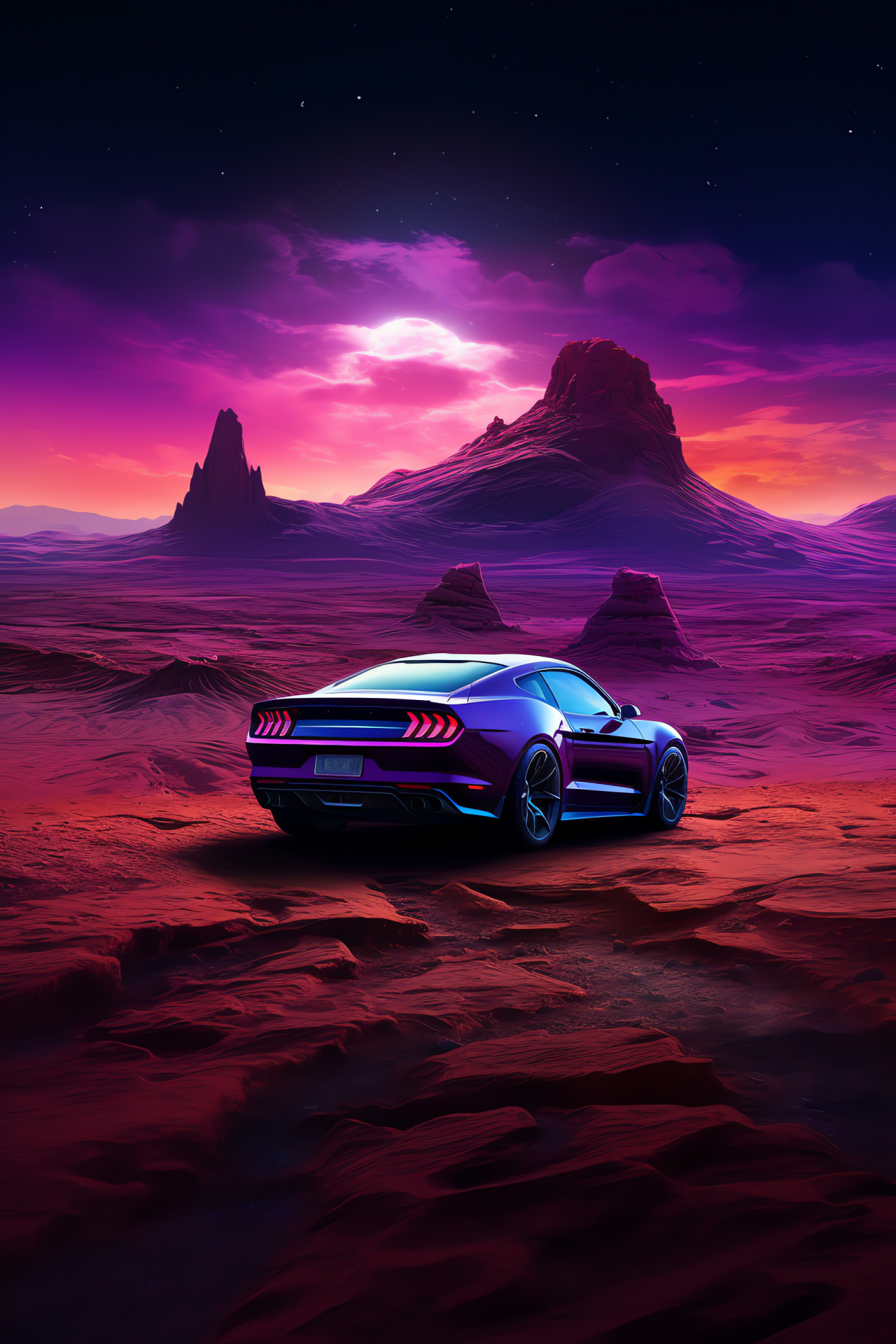 Mustang presence, Otherworldly terrain, Extraterrestrial visuals, Trio of hues, Expansive view, HD Phone Image
