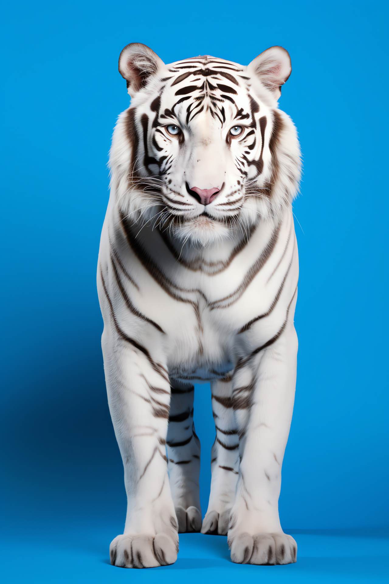 Jungle's ghost, White Bengal Tiger, Full exposure, Chromatic canvas, Black-striped pelage, HD Phone Image