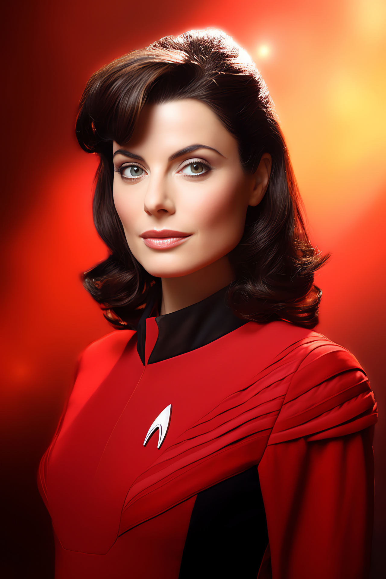 Counselor Troi, Telepathic skill, Gentle gaze, Starfleet attire, Galactic series, HD Phone Wallpaper