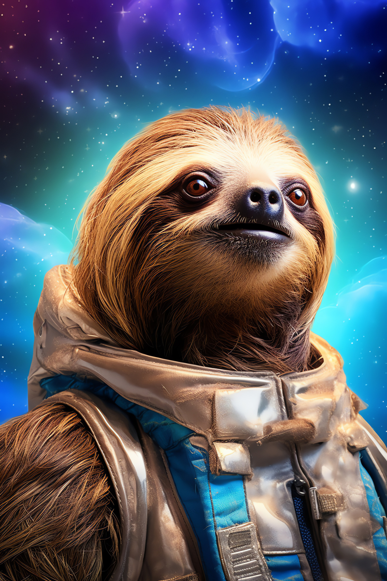 Cosmic Slothstronaut, space floating, interstellar travel, starry backdrop, whimsical animal astronaut, HD Phone Wallpaper