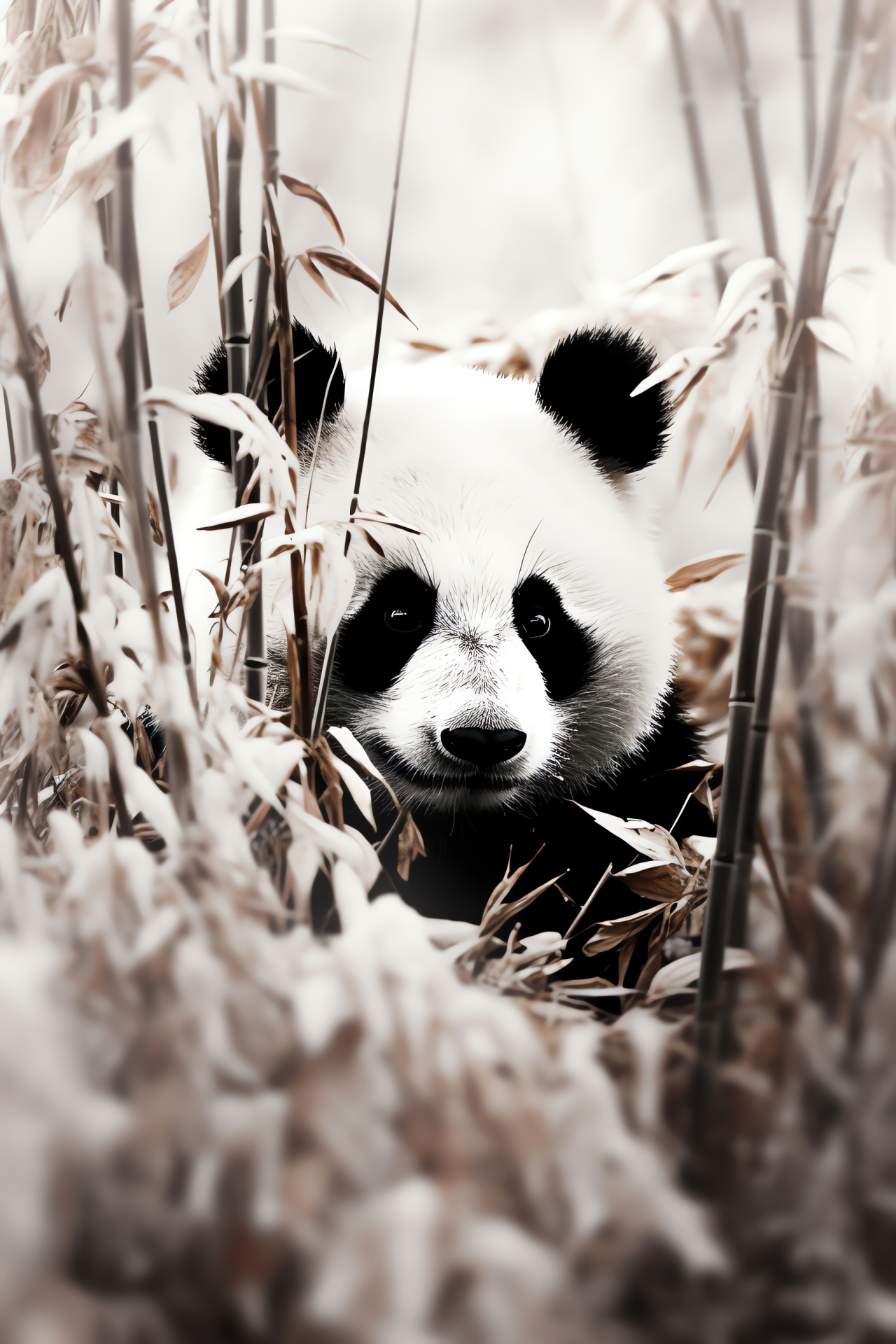 Sage Panda, mystical look, serene grove, black-white pattern, delicate whiskers, HD Phone Wallpaper