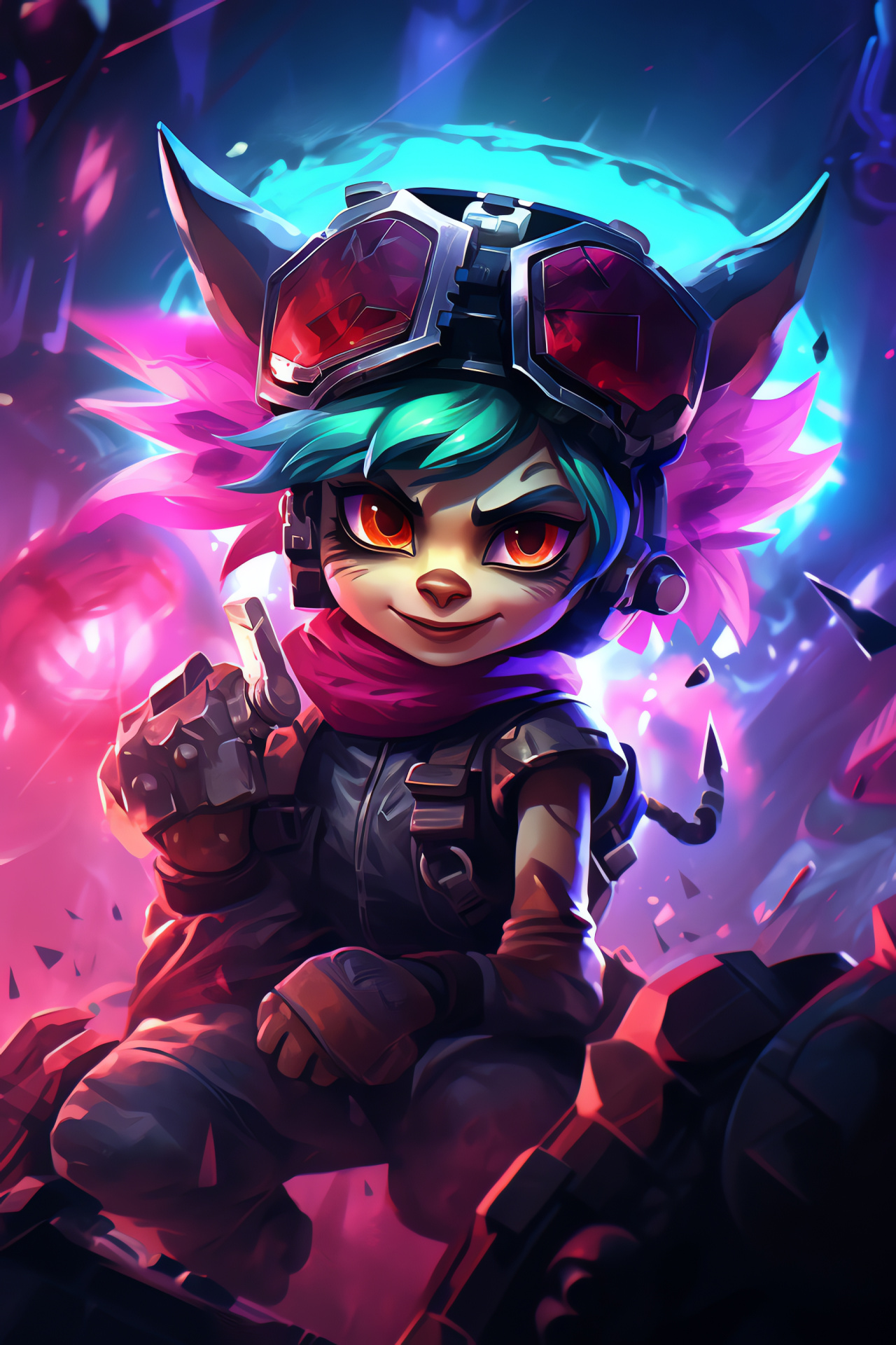 Tristana skirmish, Mechanical Battleground, Cyber aesthetics, Glowing tints, Virtual setting, HD Phone Wallpaper