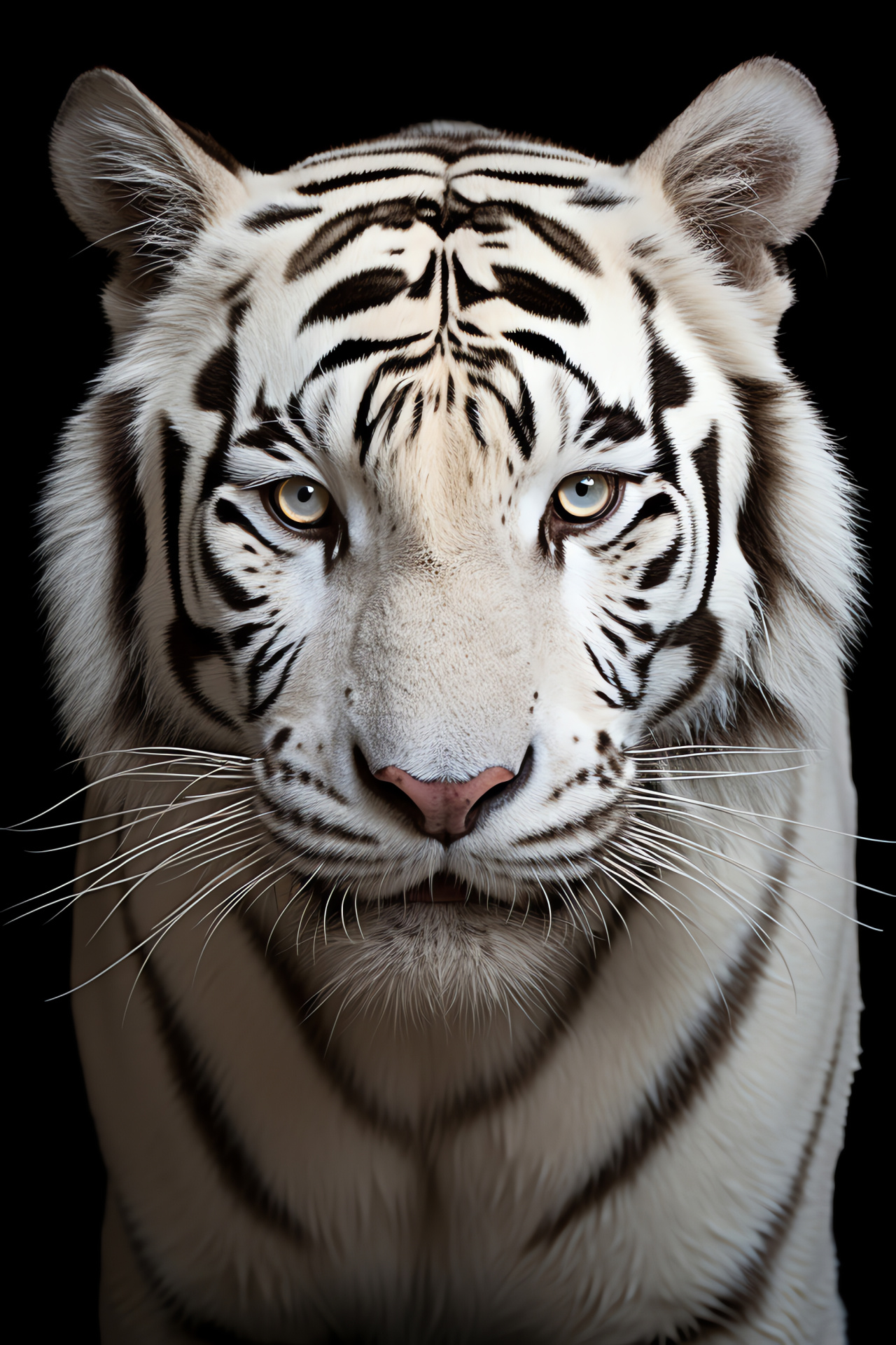White Bengal Tiger, feline, black backdrop, white fur, striking presence, HD Phone Wallpaper