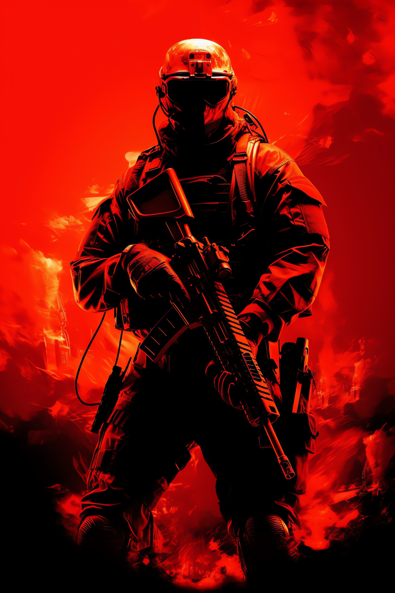 Call of Duty warrior, Gaming legend, Virtual battlefield, Twin firearms ready, MW2 action, HD Phone Image