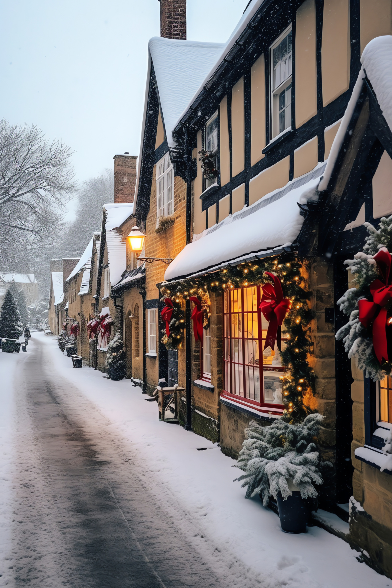 English village festivities, Seasonal decorations, Merry pub gatherings, Yuletide carol serenade, Quaint ice rink, HD Phone Wallpaper