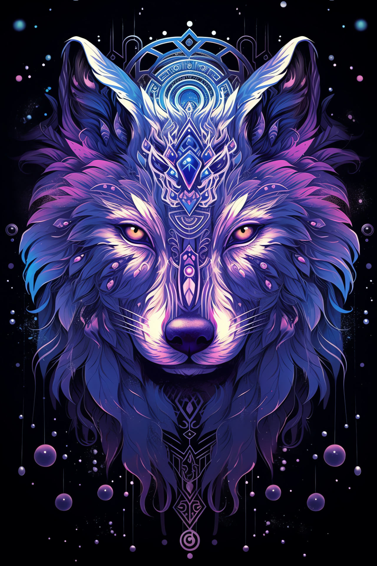 Wolf, nocturnal canine, purple highlights, wildlife illustration, mystical beast, HD Phone Wallpaper