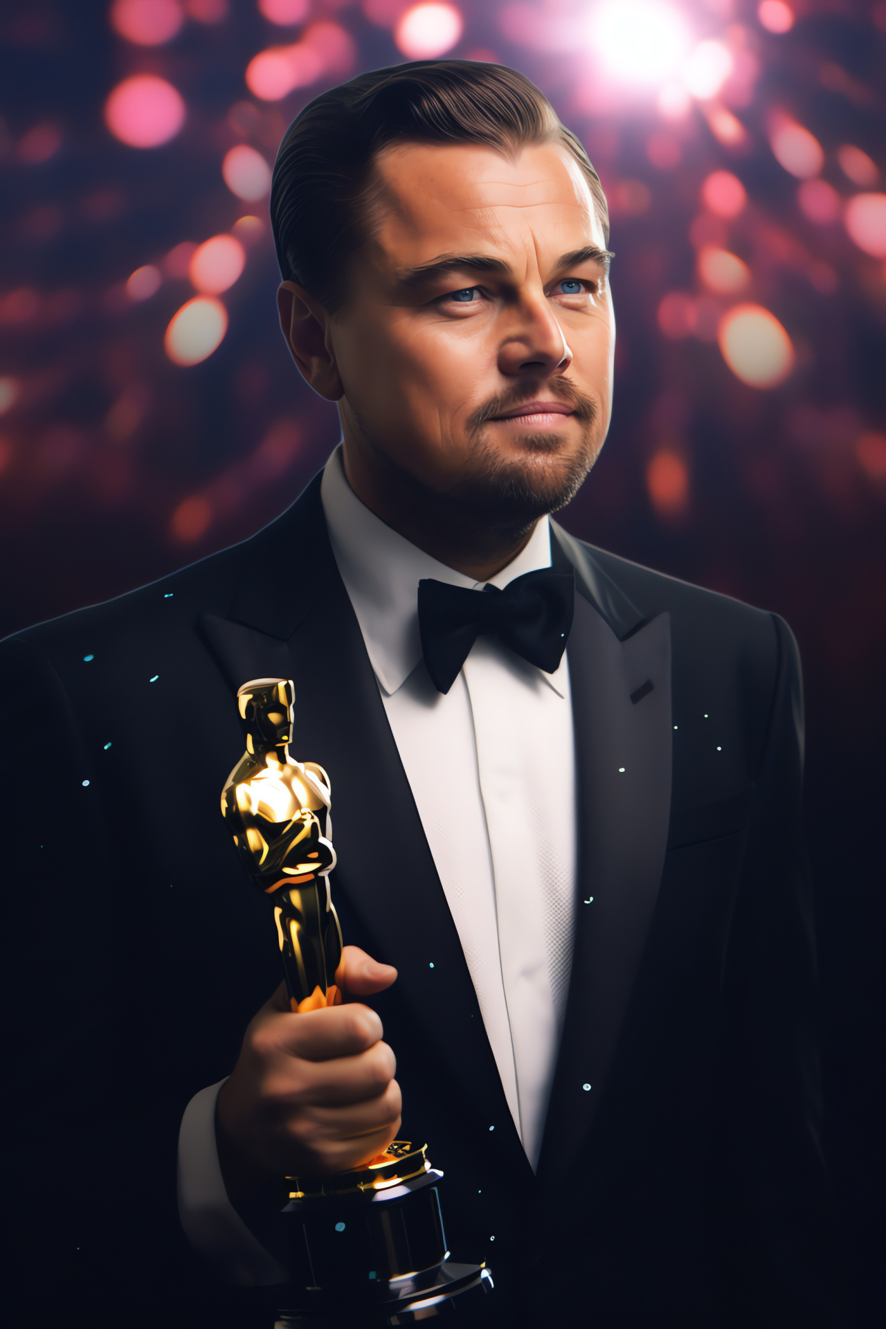 Leonardo DiCaprio stature, Formal Hollywood event, Striking blue gaze, Award prestige, Cinematic excellence, HD Phone Wallpaper