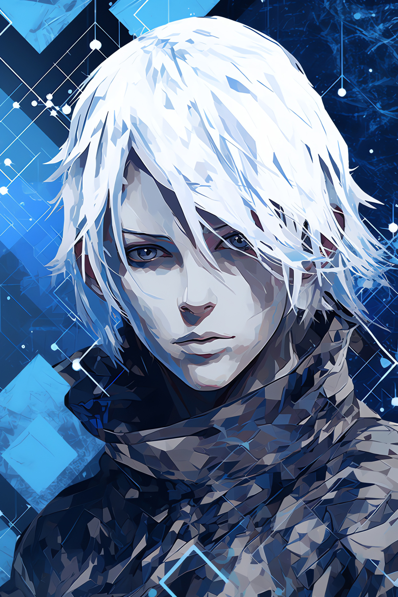 Nier Replicant persona, Silvery locks, Alabaster garment, Azure gaze, Ethereal character, HD Phone Wallpaper