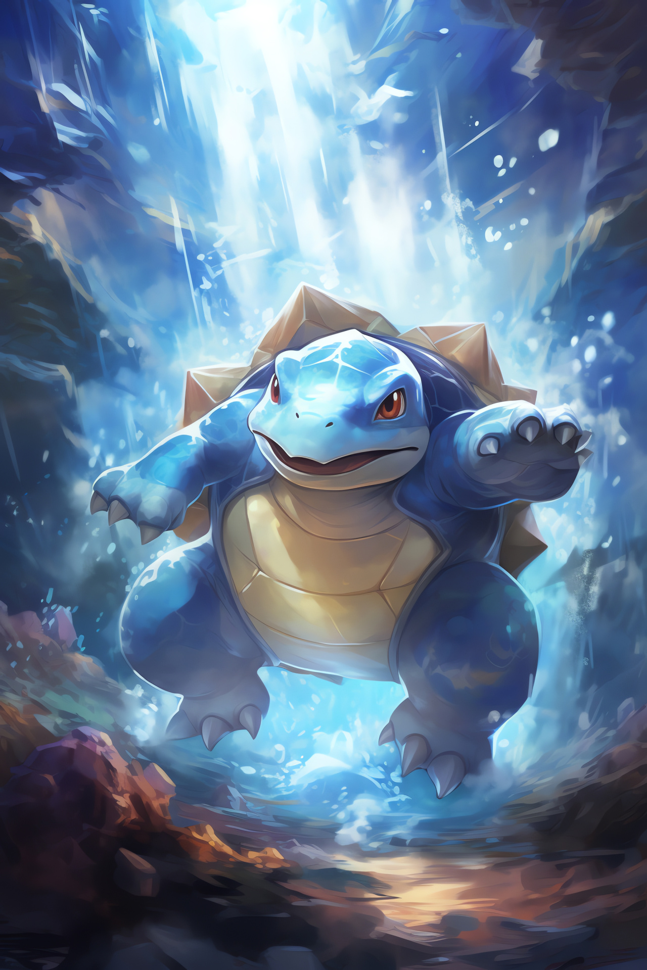 Undersea Blastoise, Ocean depths, Shell fortress, Mystic aura, Aquatic jets, HD Phone Image