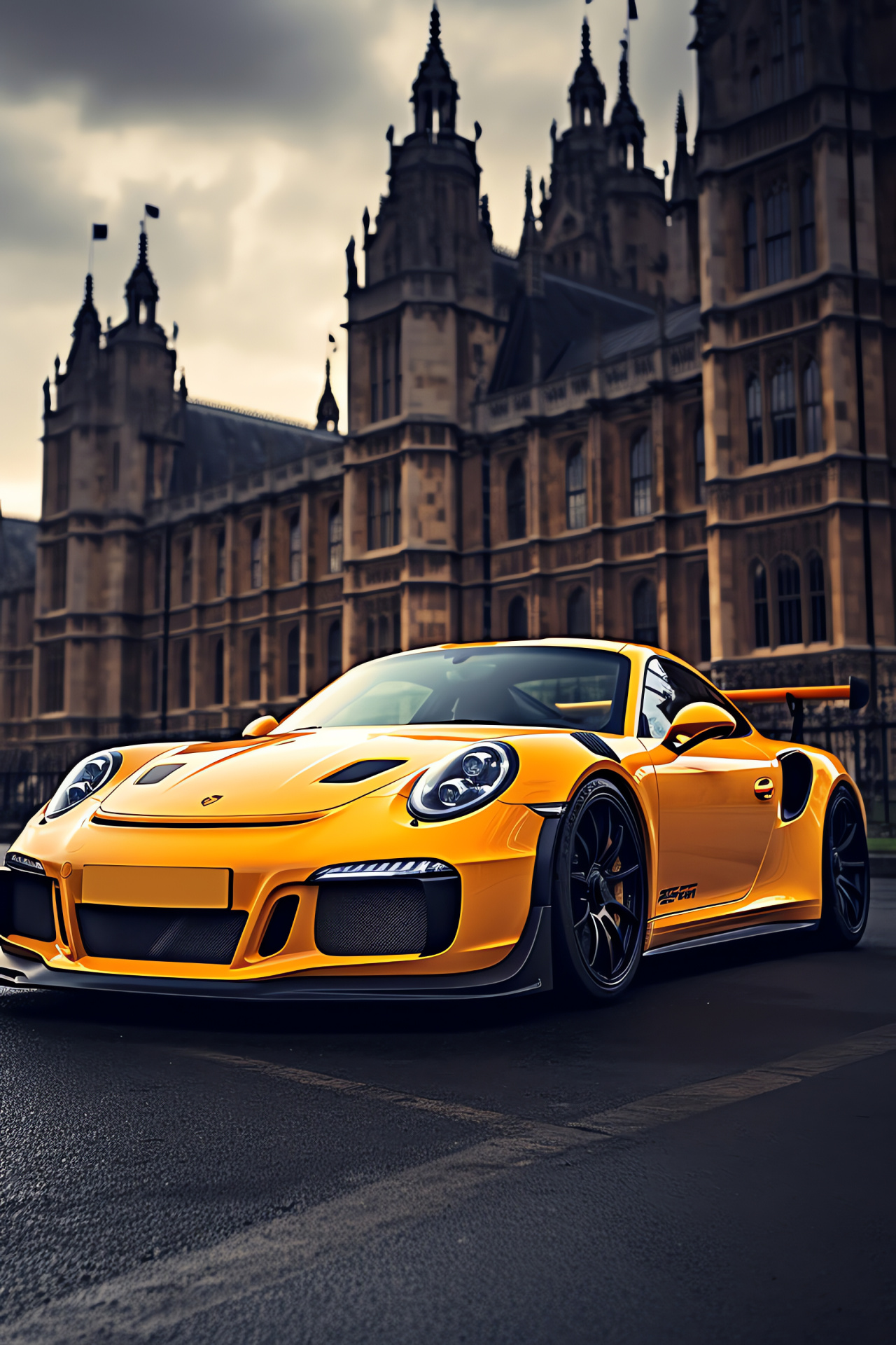 Porsche 911 GT3 RS, London setting, Parliament houses, Urban car photography, British cultural heritage, HD Phone Image