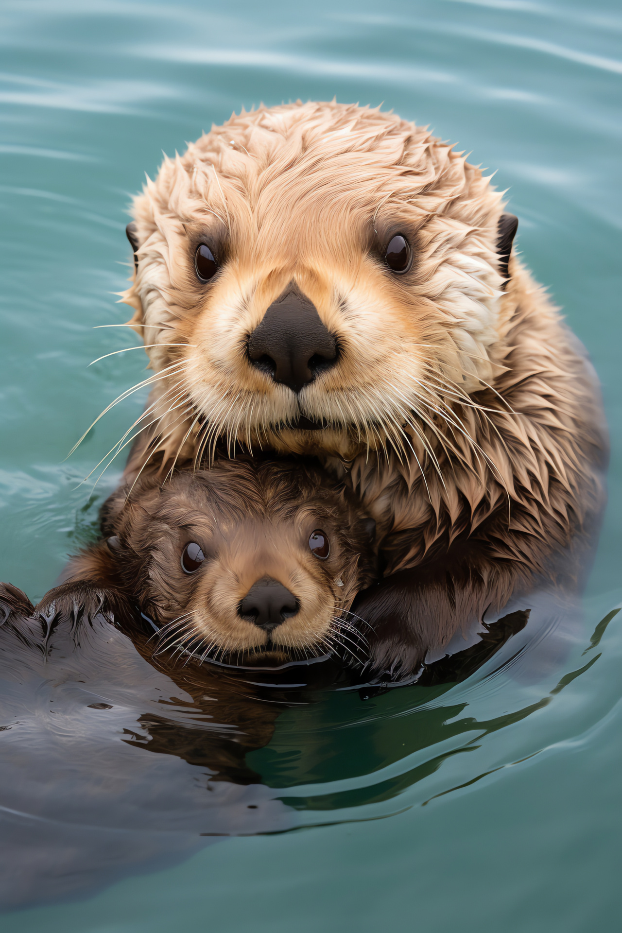 Sea otter pup, baby otter, kelp habitat, marine life, maternal care, HD Phone Wallpaper