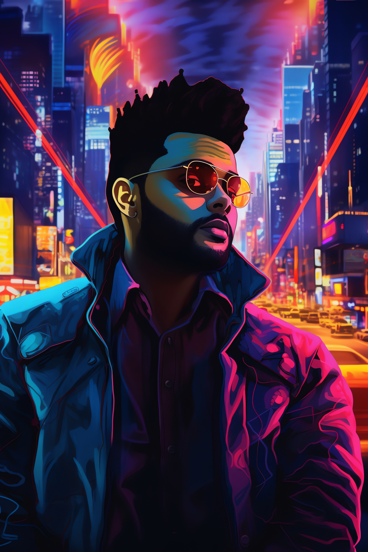 The Weeknd night visual, Urban lights display, High-definition screen, Visually striking display, Music vibrancy, HD Phone Image