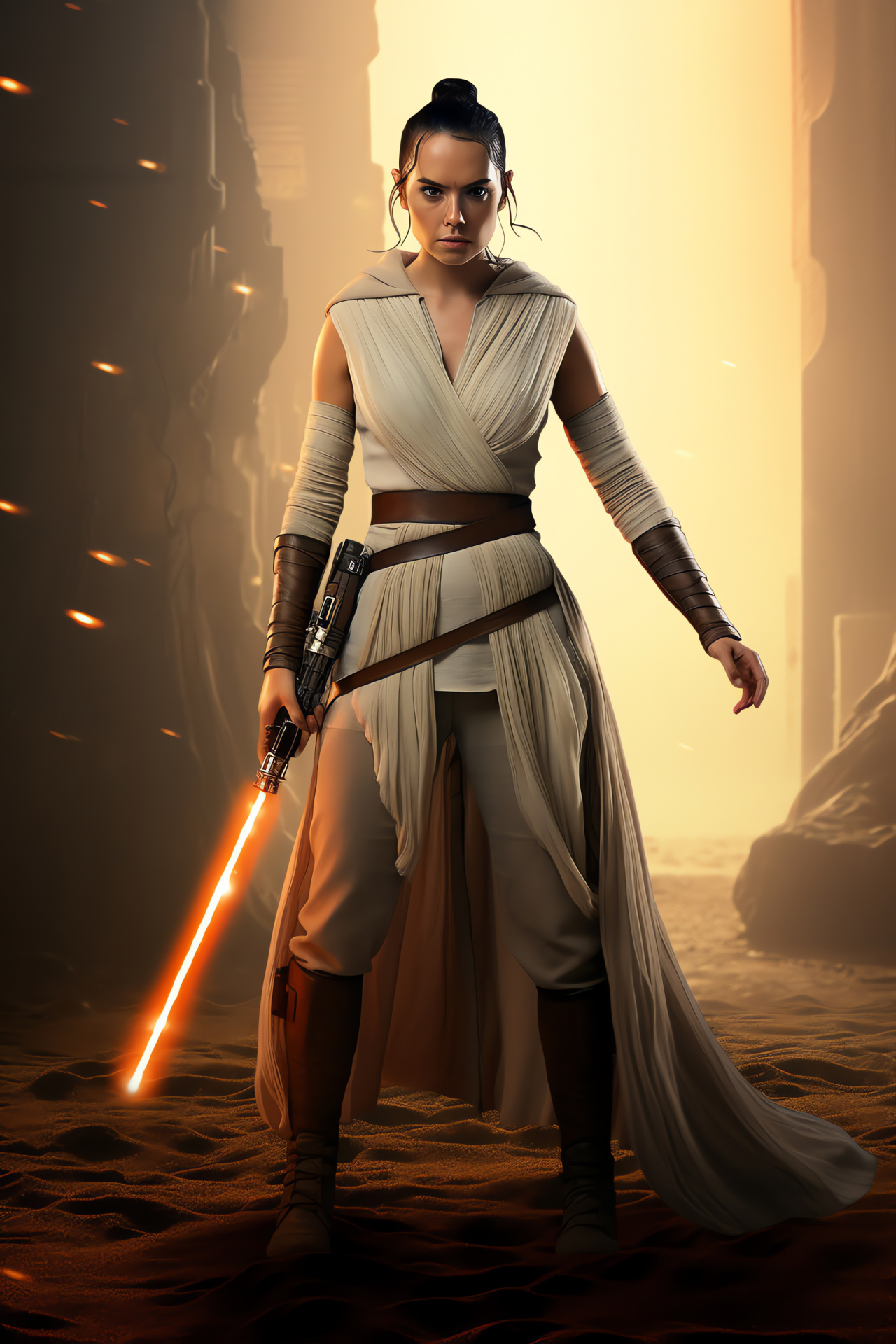 Rey character, Galactic storytelling, Force-wielding protagonist, Sci-fi legacy, Pensive features, HD Phone Image