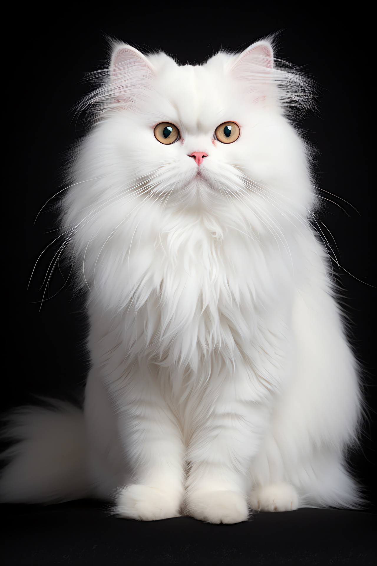 Elegant Longhaired Cat, Domestic feline, Radiant golden iris, Plush white fur, Dark contrasting background, HD Phone Wallpaper